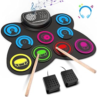 EKEMOND 9-Pad Portable Electronic Drum Set for Kids - Touch-Responsive Pads, Speakers, Pedals, Headphone Jack & Drumsticks