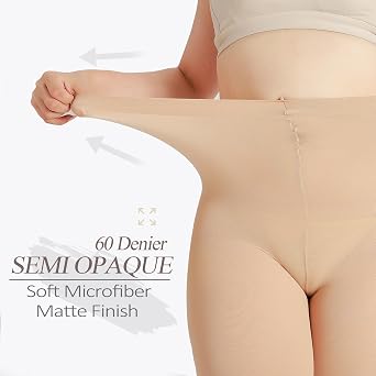 G&Y 2 Pairs Women's Plus Size Tights Semi Opaque - 60D Control Top Pantyhose with Reinforced Toes