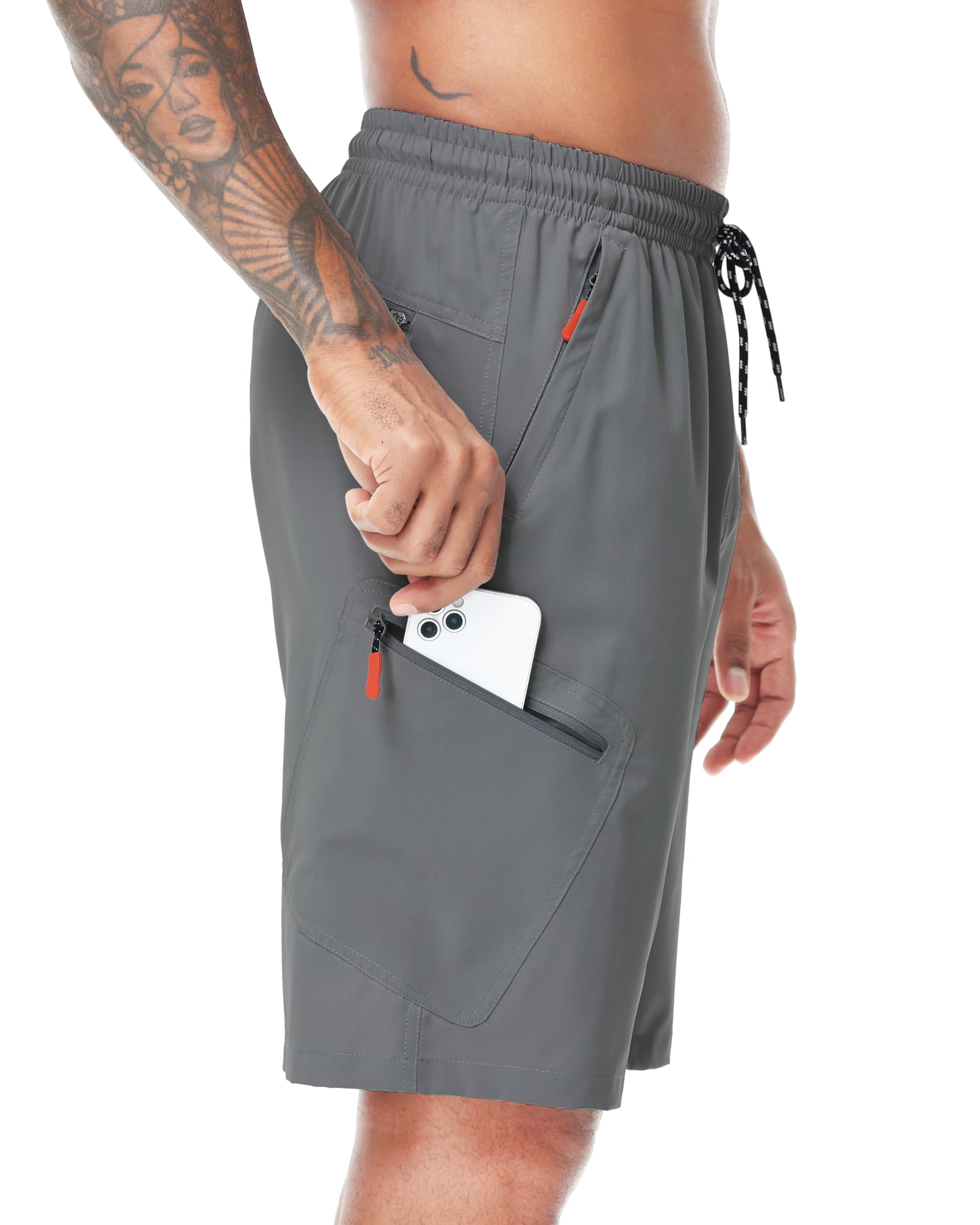 LAZYDAY Pantalones cortos de senderismo para hombre con bolsillos con cremallera, cintura elástica, secado rápido para exteriores, viajes, verano, pesca