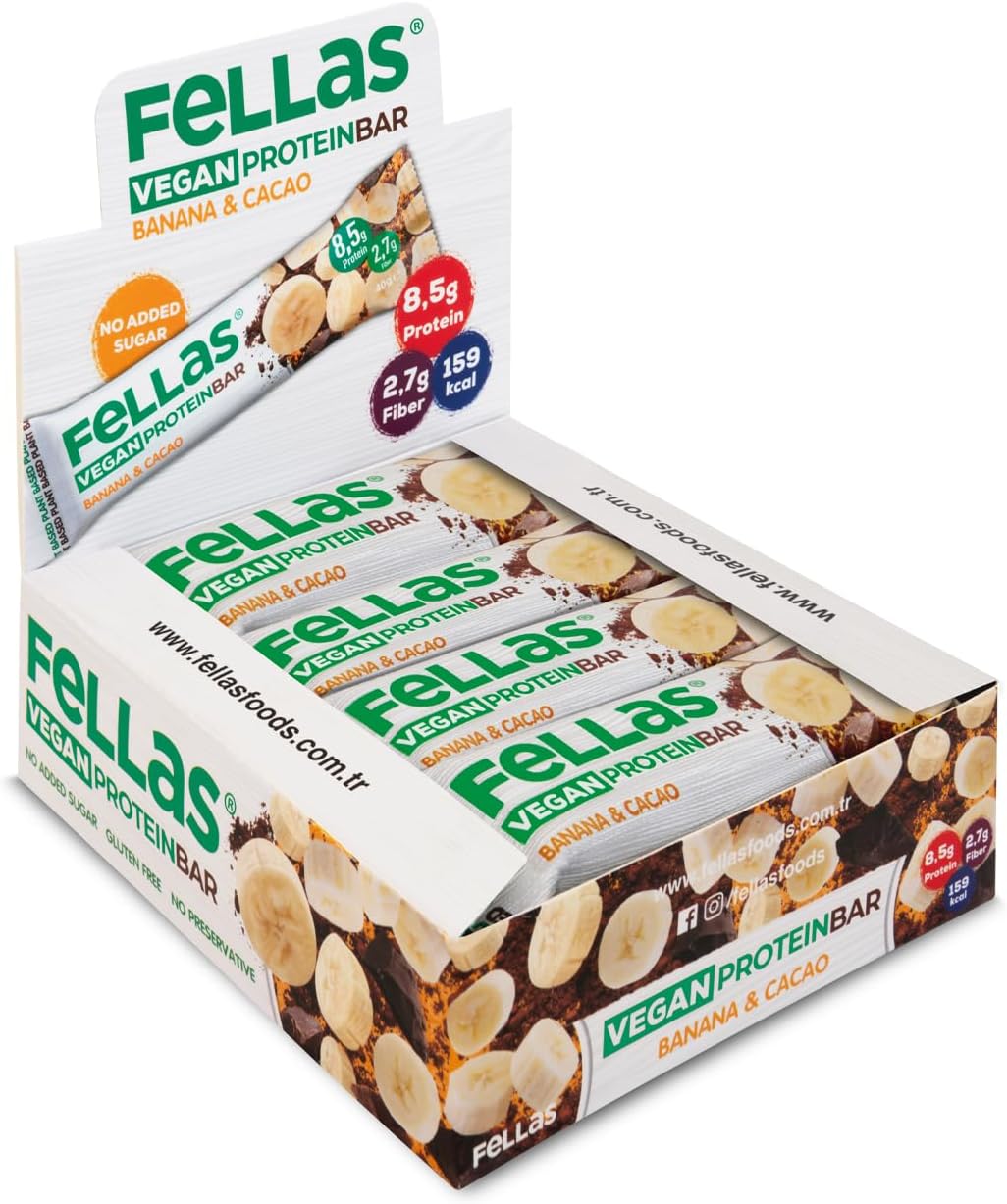 Fellas Vegan Protein Bar, Muzlu ve Kakaolu, 40gr x 12 Adet