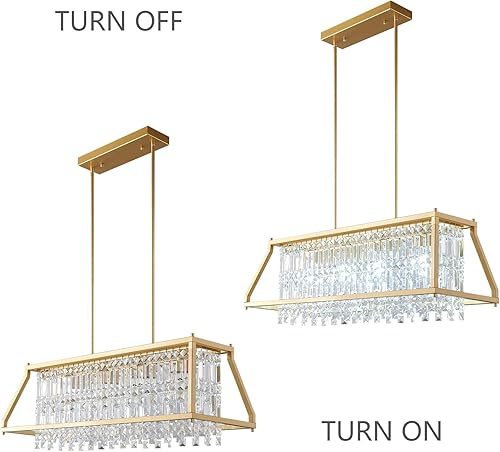 Miniatura 36 de LMQNINE Modernas lámparas colgantes doradas para isla de cocina, lámpara de araña de cristal, elegante iluminación colgante ajustable para comedor