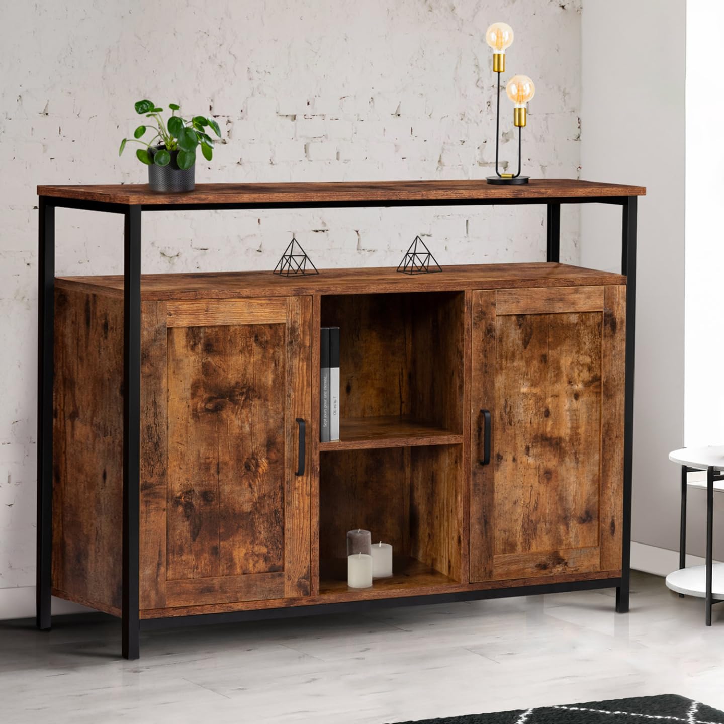 IDMarket - Aparador de 2 puertas de 100 cm Dayton con estantes efecto envejecido, diseño industrial