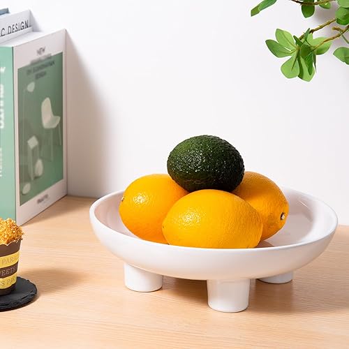 Miniatura 3 de Frutero de cerámica para encimera de cocina, cuenco decorativo grande de 10 pulgadas para decoración del hogar, cuenco de pedestal moderno con
