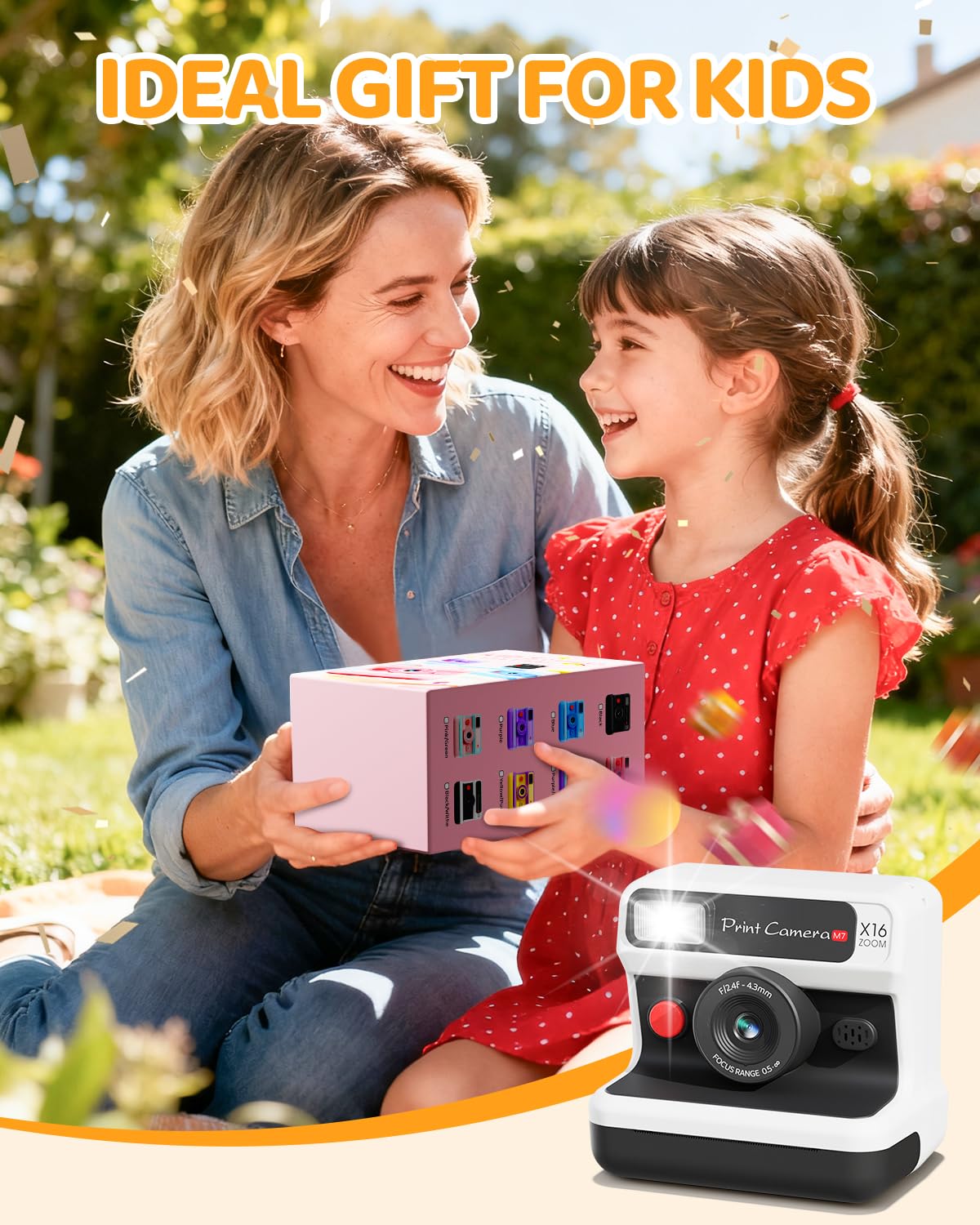 CalineGam Appareil Photo Instantané Enfants, 1080P HD Appareil Photo Numérique Enfant & Double Objectif avec Carte de 32GB & Papier d'impression, Cadeaux pour Garçons & Filles de 3 à 12 Ans