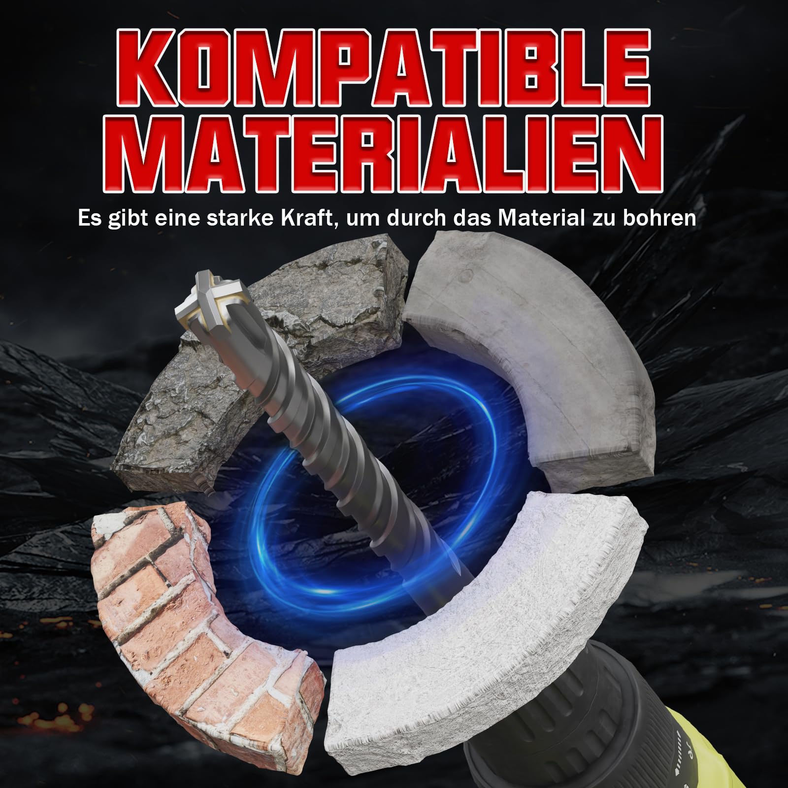 SDS Plus boor 28 x 210 mm, hamerboor met 4 hardmetalen snijden, betonboor, ideaal voor boren in steen, beton, natuursteen, baksteenmuur