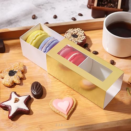 Miniatura 2 de BAKIPACK 30 cajas de macarón para 4 o 5 cajas de regalo macarons doradas cajas de regalo de caramelo caja de macarons con ventana transparente
