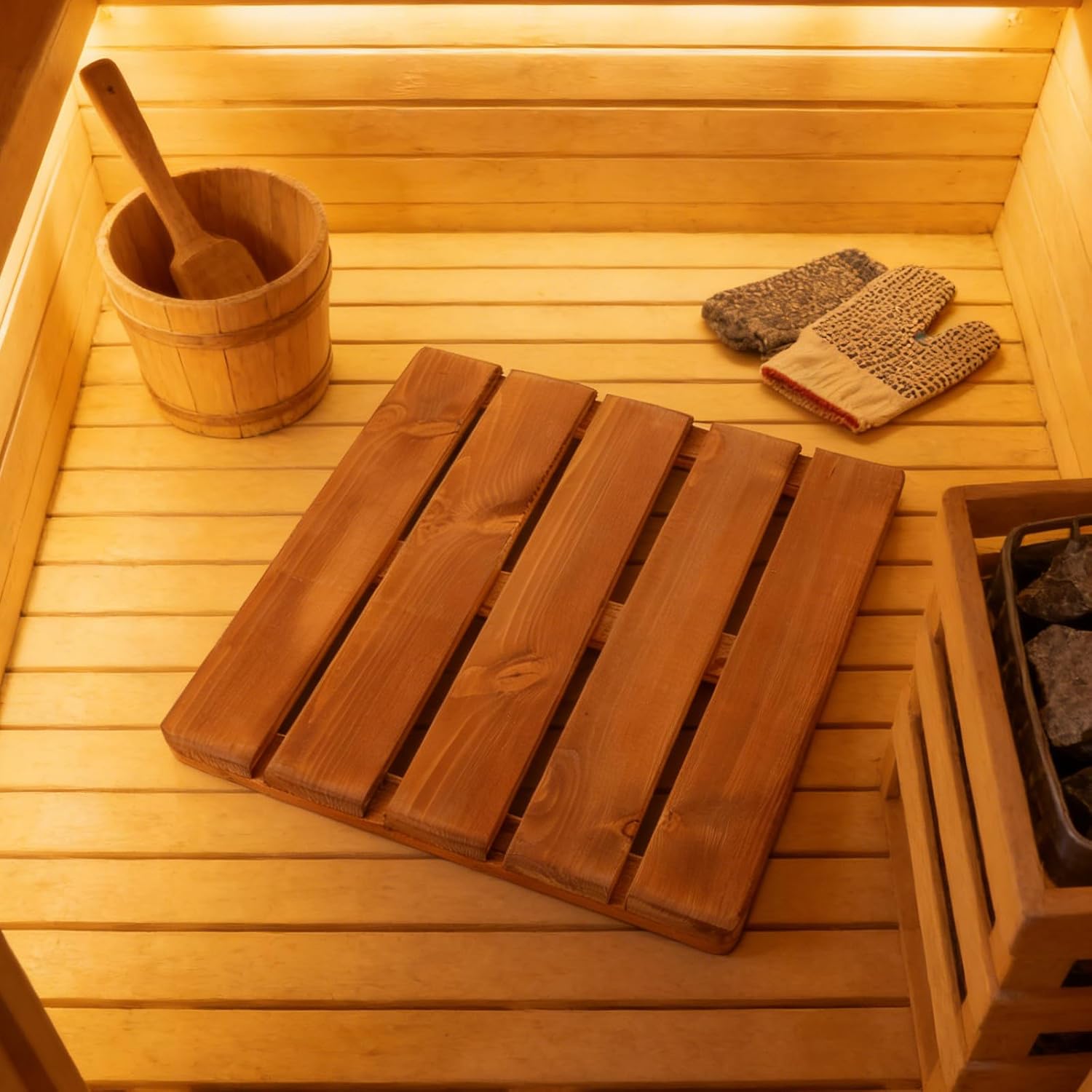 Wood Bath Mat for Bathroom Shower 40cm/16 Non-Slip Sauna Floor Mat Slat Patform Elevated Design, for Baths, Poolside, Hotel & Home Dark Brown