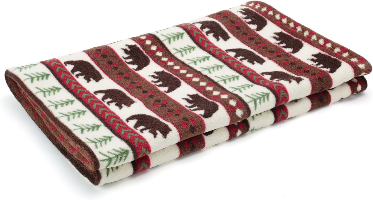 Blanket Throw Brown Bear and Pine Trees Pattern White Background Soft Lightweight Coral Fleece 230GSM for Baby 50 X 60 - Image 4