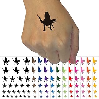 Spinosaurus Dinosaur Solid Temporary Tattoo Water Resistant Fake Body Art Set Collection - Dark Green (One Sheet)