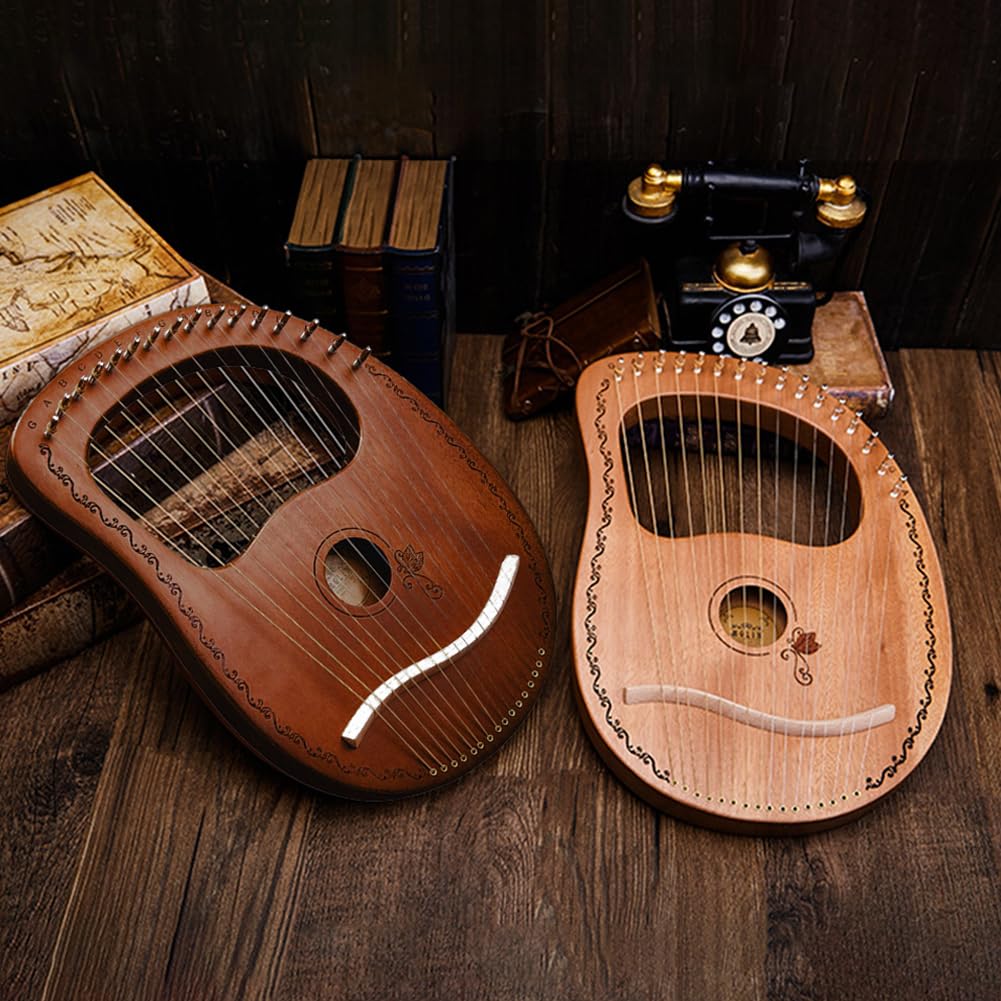 Arpa de lira de 16 cuerdas, instrumento de cuerdas de caoba con material | perfecto, arpas acústicas de caoba resistentes, instrumento de cuerda orquestal profesional para amantes de la música