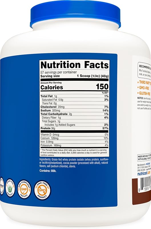Nutricost Grass-Fed Whey Protein Isolate (Chocolate) 5LBS image 5