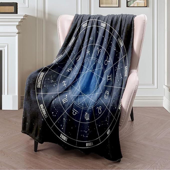 Fleece Plush Throw Blanket for WomenZodiac Circle Astrology Blue Sings On Taurus with Nebula Dark Science Signs Symbols Birthday Aries Blanket Soft Fuzzy Bed Blanket for Couch Sofa 40 x 50 Inches