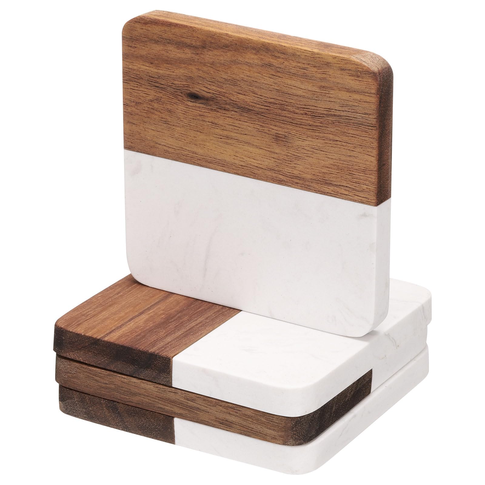 Dessous de verre carrés bois marbré blanc uxcell, protection table basse boisson et vin