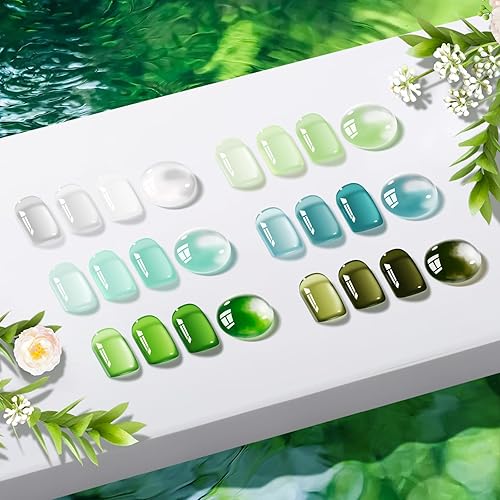 GELLEN Jelly Green Gel Nail Polish Set, 6pcs Soak Off