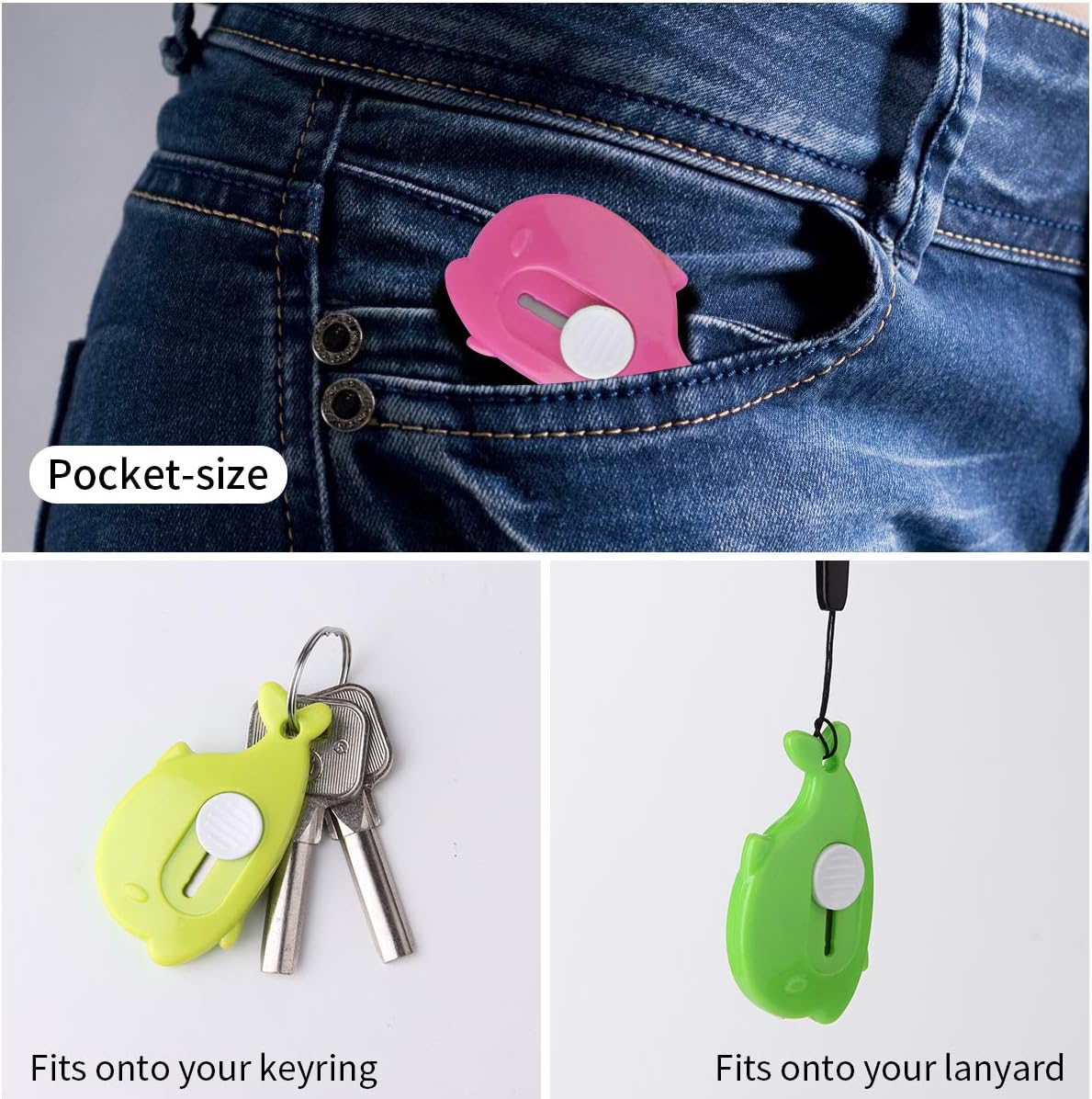 12pcs-Whale shape Mini Retractable Utility Knife Box Cutter Letter Opener, Alloy Steel Splicing Knife with Key Chain Hole（Random Color）