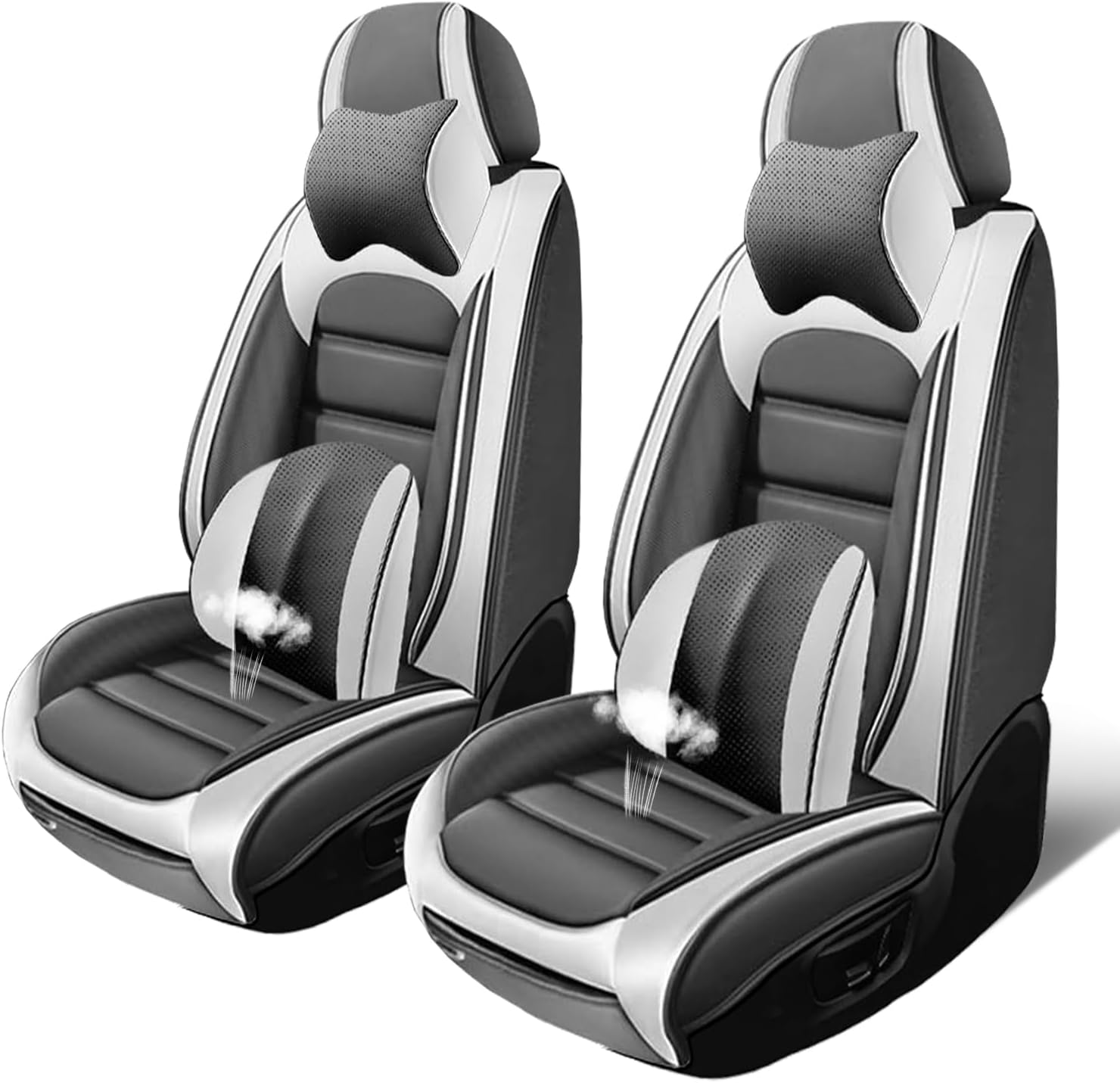 Luxury Seat Covers for Hummer H3 2006,2PCS Leather Car Seat Covers,Waterproof Seat Protectors Auto Seat Covers,Breathable Nonslip Premium Interior Cover Seats for Cars(White and Gray)