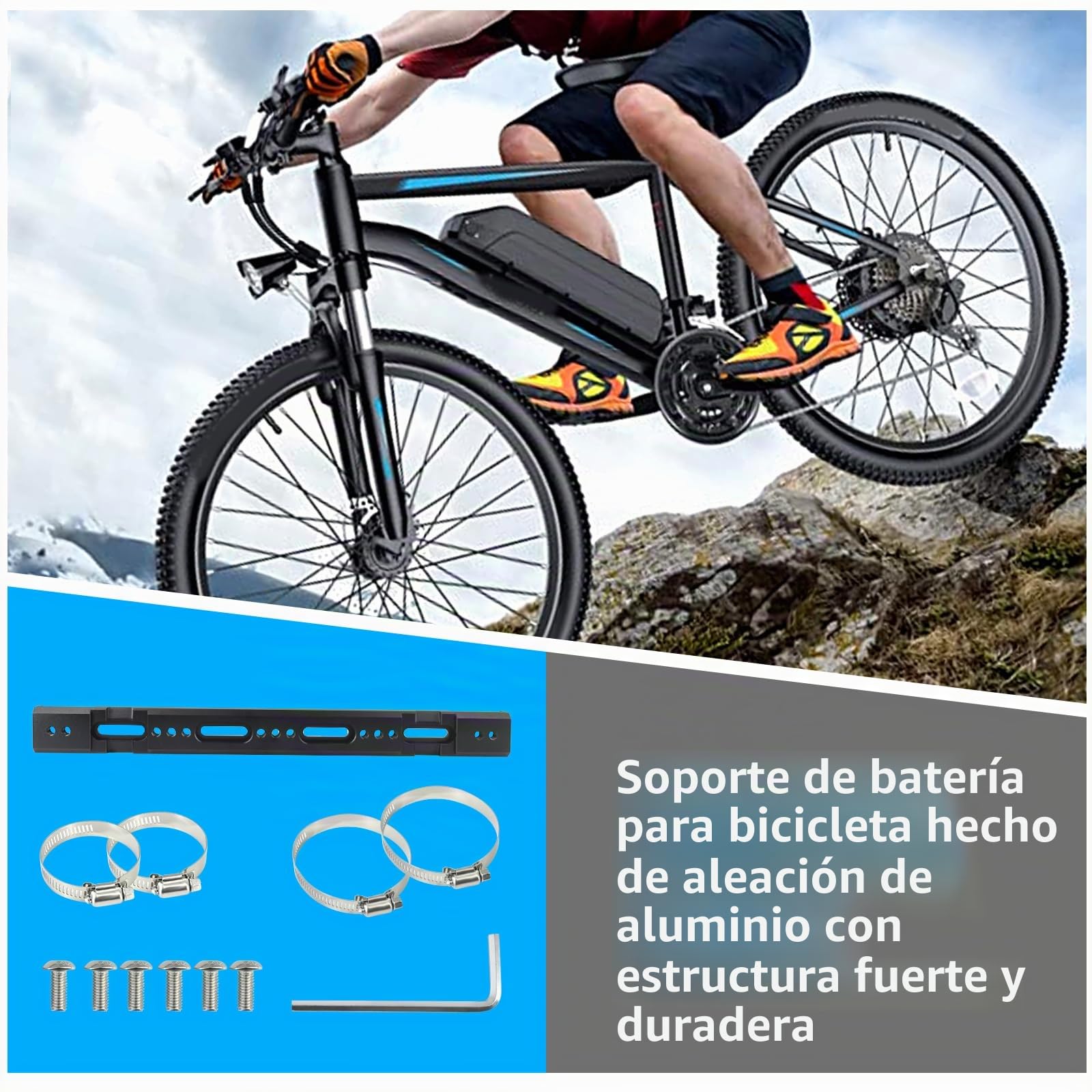 Soporte para batería de bicicleta eléctrica, aleación de aluminio, caja de batería para bicicleta eléctrica Hailong Polly (negro)