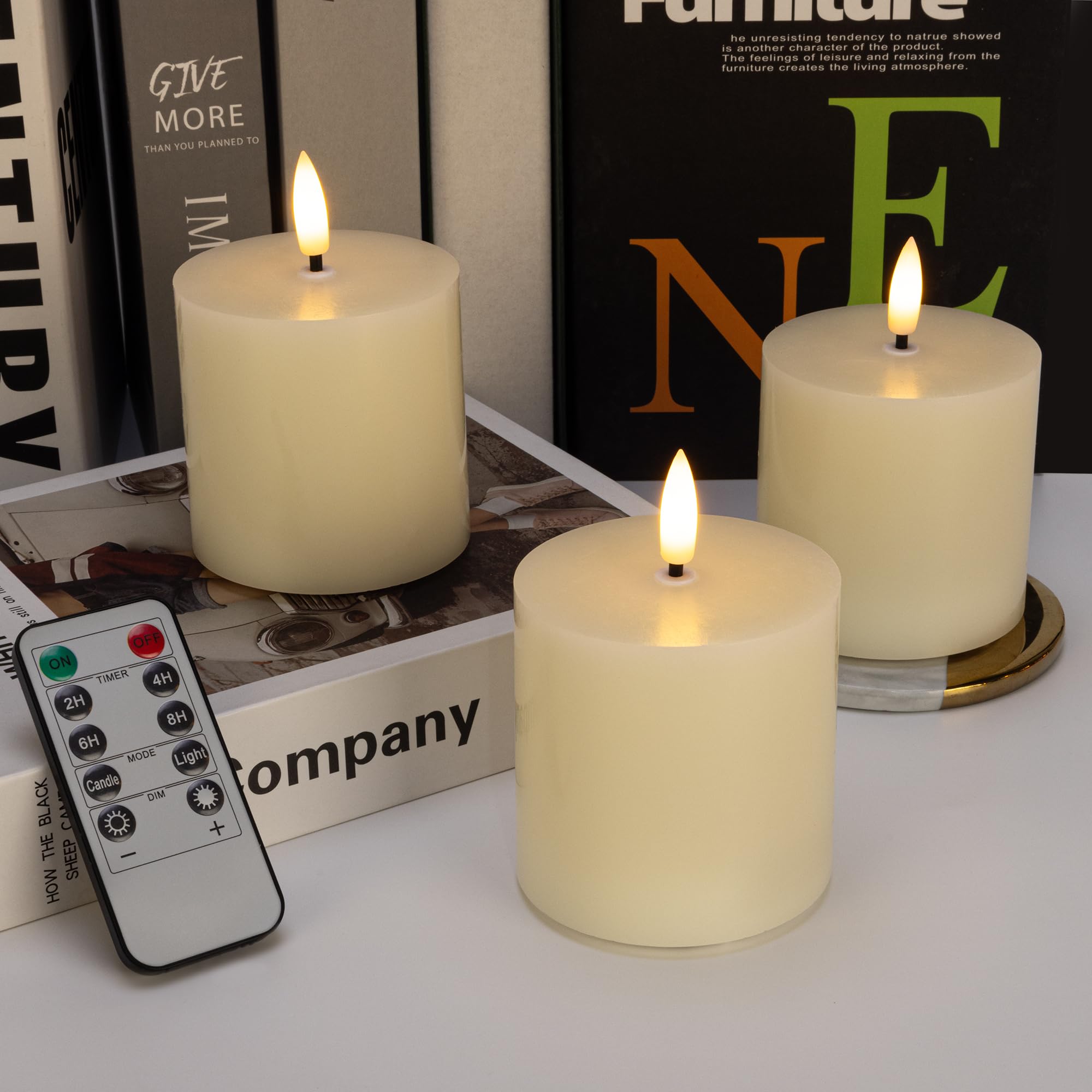 SEHNSY Flameless Pillar Candles, 3x3 Ivory Real Wax, Remote Timer, 3 Pack — image 1