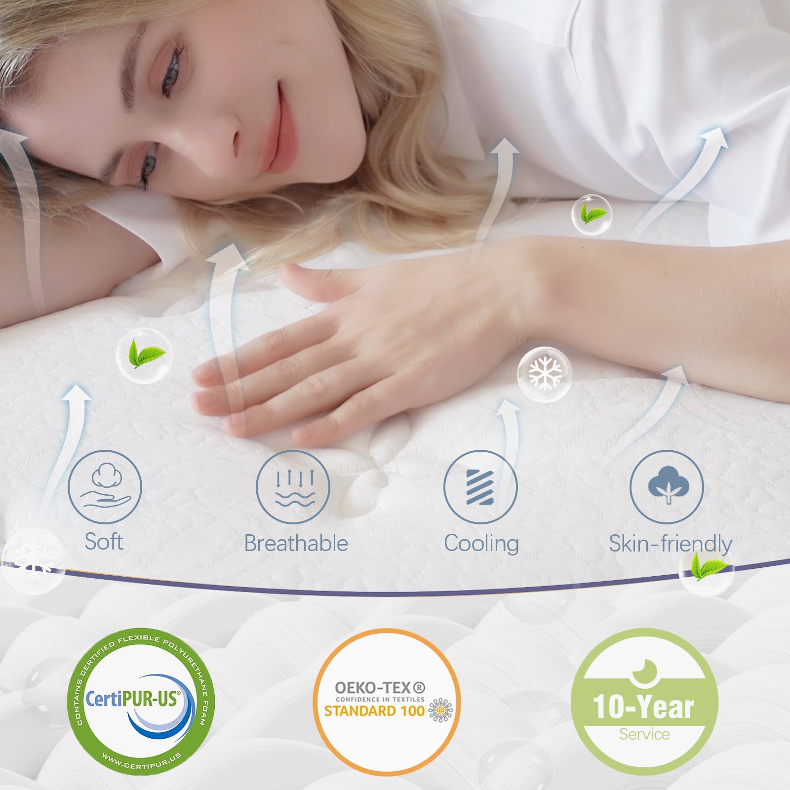 Bednew Materasso una Piazza e Mezza 120x200cm, Materasso a Molle Insacchettate Indipendenti 7 Zone, Memory Gel, Supporto Lombare, Spessore 30cm, Öko-Tex, 101 Notti di Prova