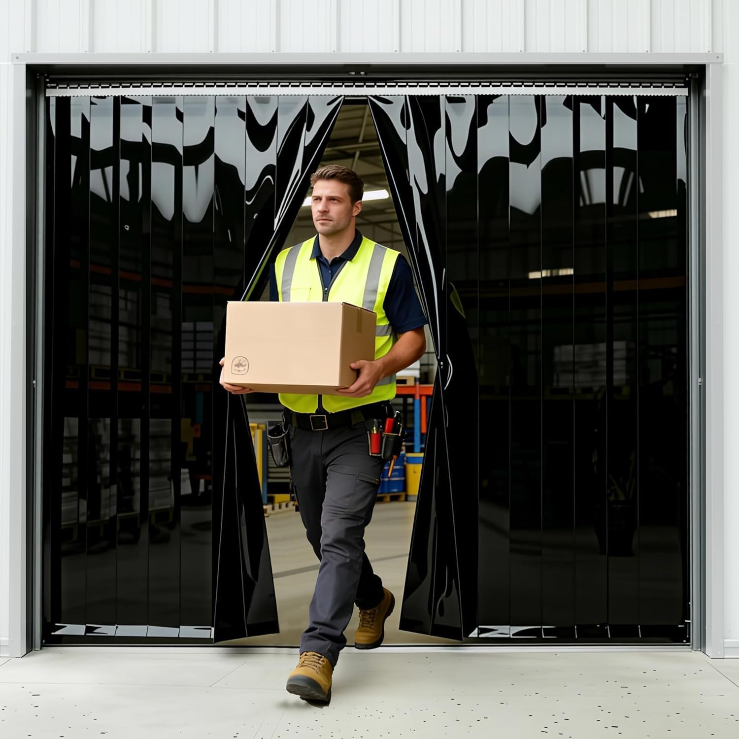 PVC-Streifenvorhang Schwarz 0.5x100' - 18cm Breite x 3048cm Höhe, Blickdicht, Lichtundurchlässig, Schwerlast, Wasserdicht, für Lager, Gefrierraum, Garage AP1173