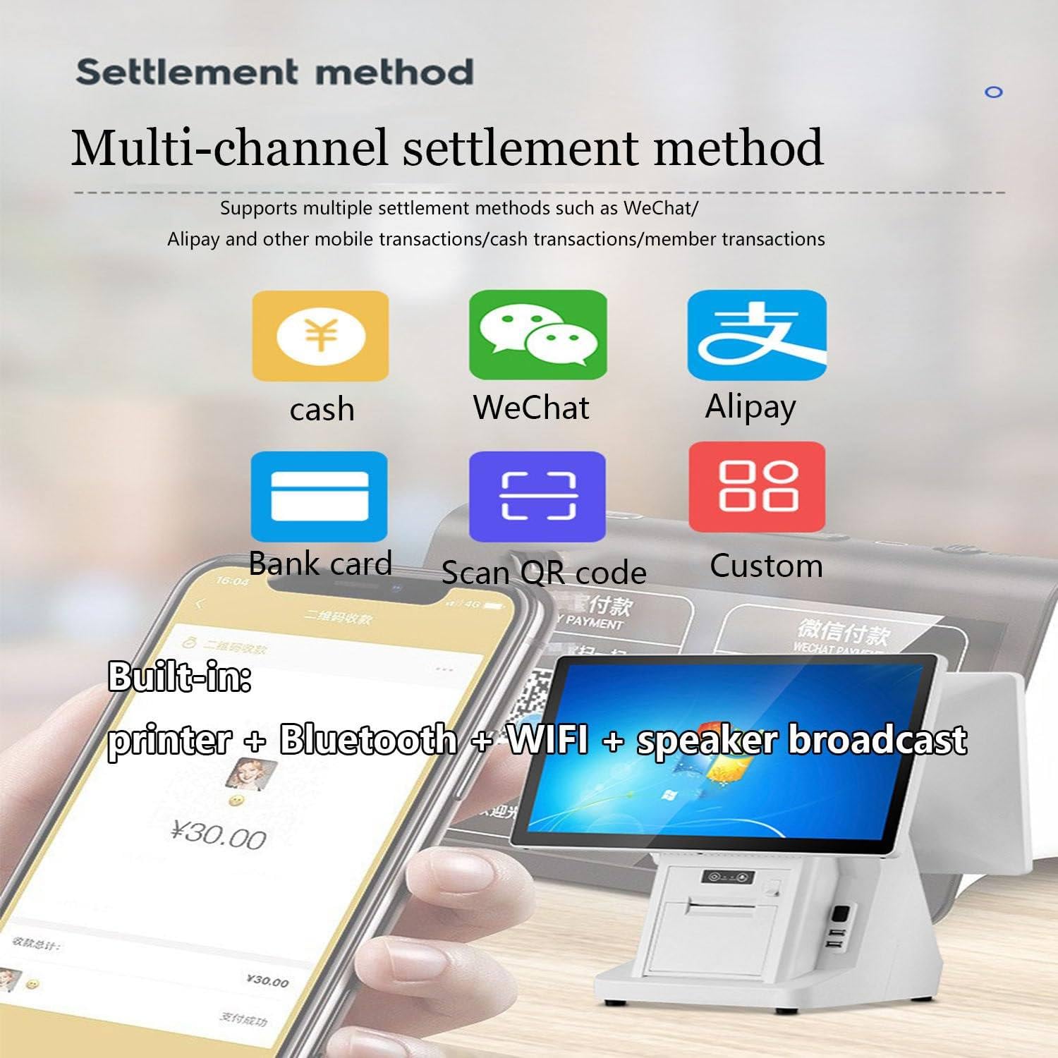 Registratore di Cassa Telematico,Angolazione Regolabile con Una Mano,8GB + 258GB,Registratore Cassa per Minimarket,Centri Commerciali,Supermercati,Ristoranti,caffè,58mmPrinter