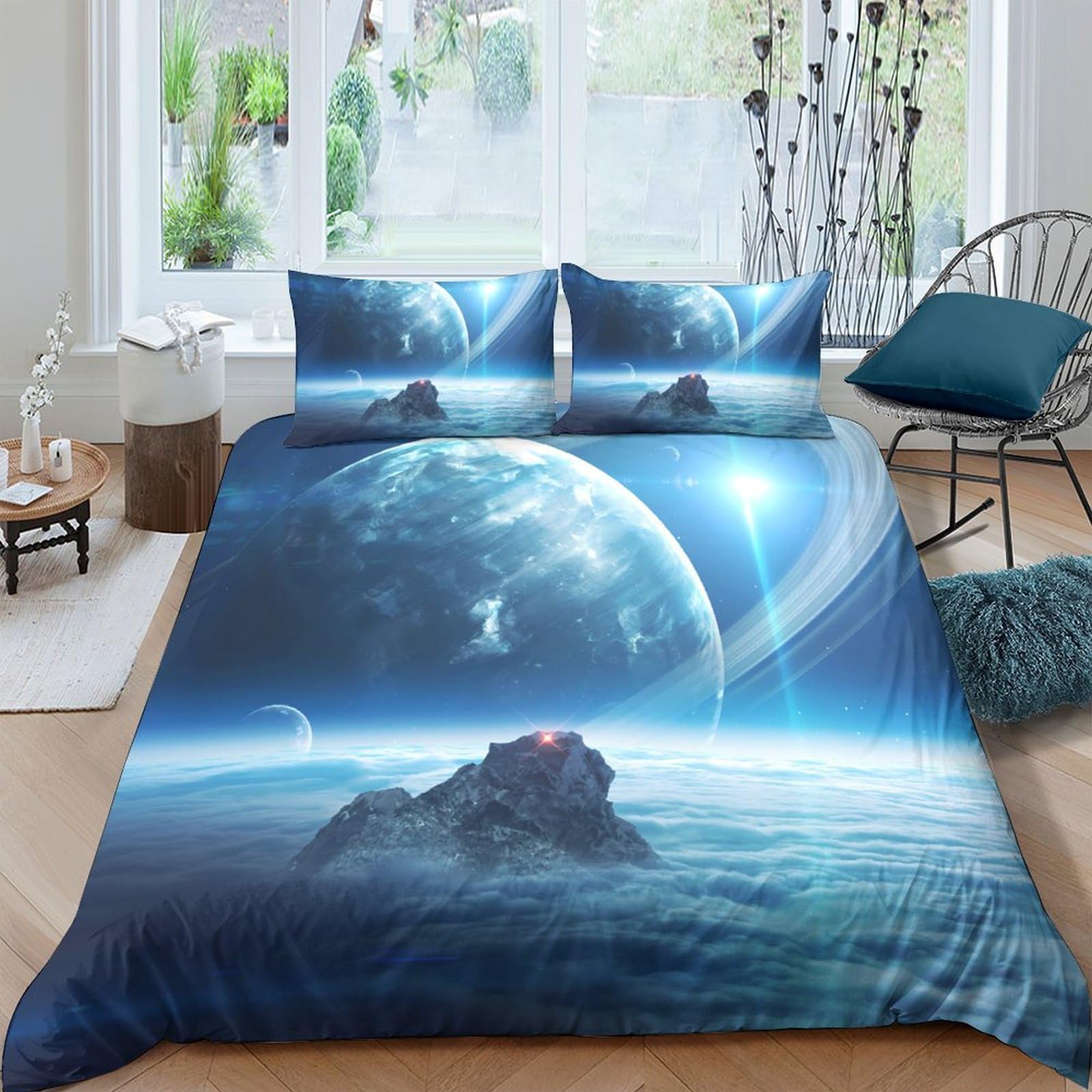 Ctjqhvkz Style-10 3D Printed Galaxy Starry Sky Fitted Sheet Microfiber Blue Cosmic Nebula Mattress Cover Bedroom Decor Single（135X200cm）