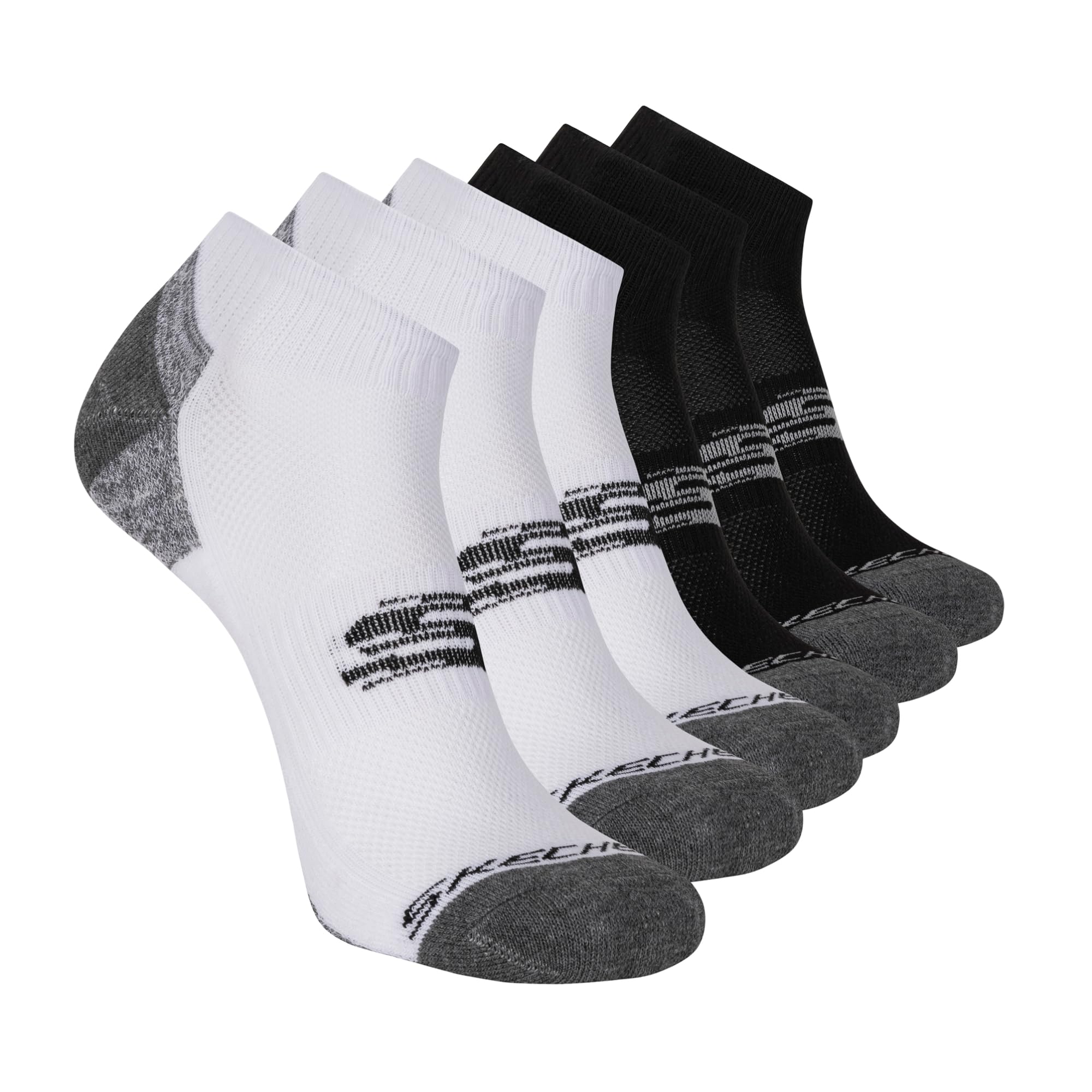 Skechers Men's Quarter Crew Socks, White/Grey, 10-13