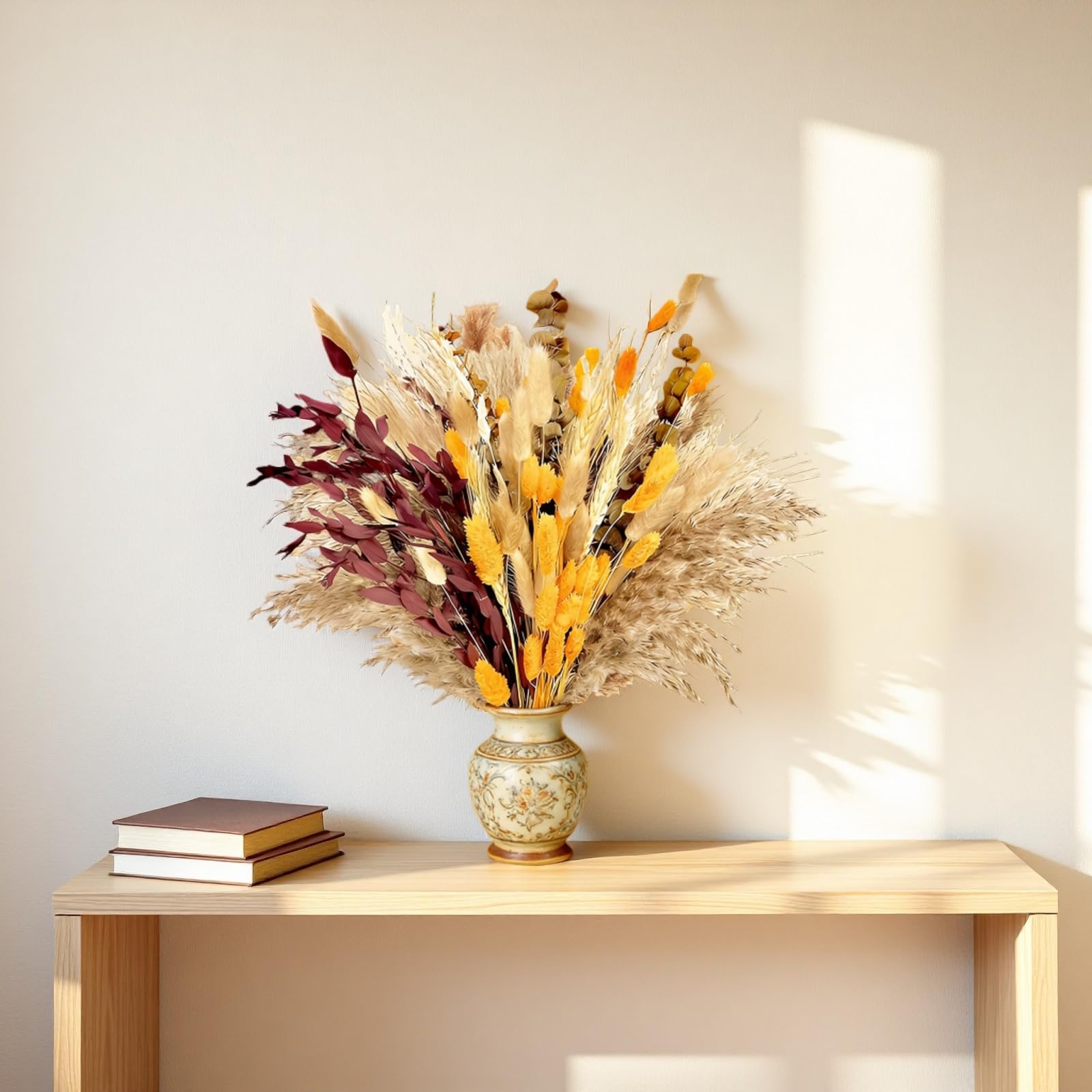 Bouquet de Fleurs séchées, avec Herbe de la Pampa, Grandes graminées et Fleurs séchées d’Automne, déco bohème, Composition Florale aux Tons Chauds pour la Maison, Mariage, fête