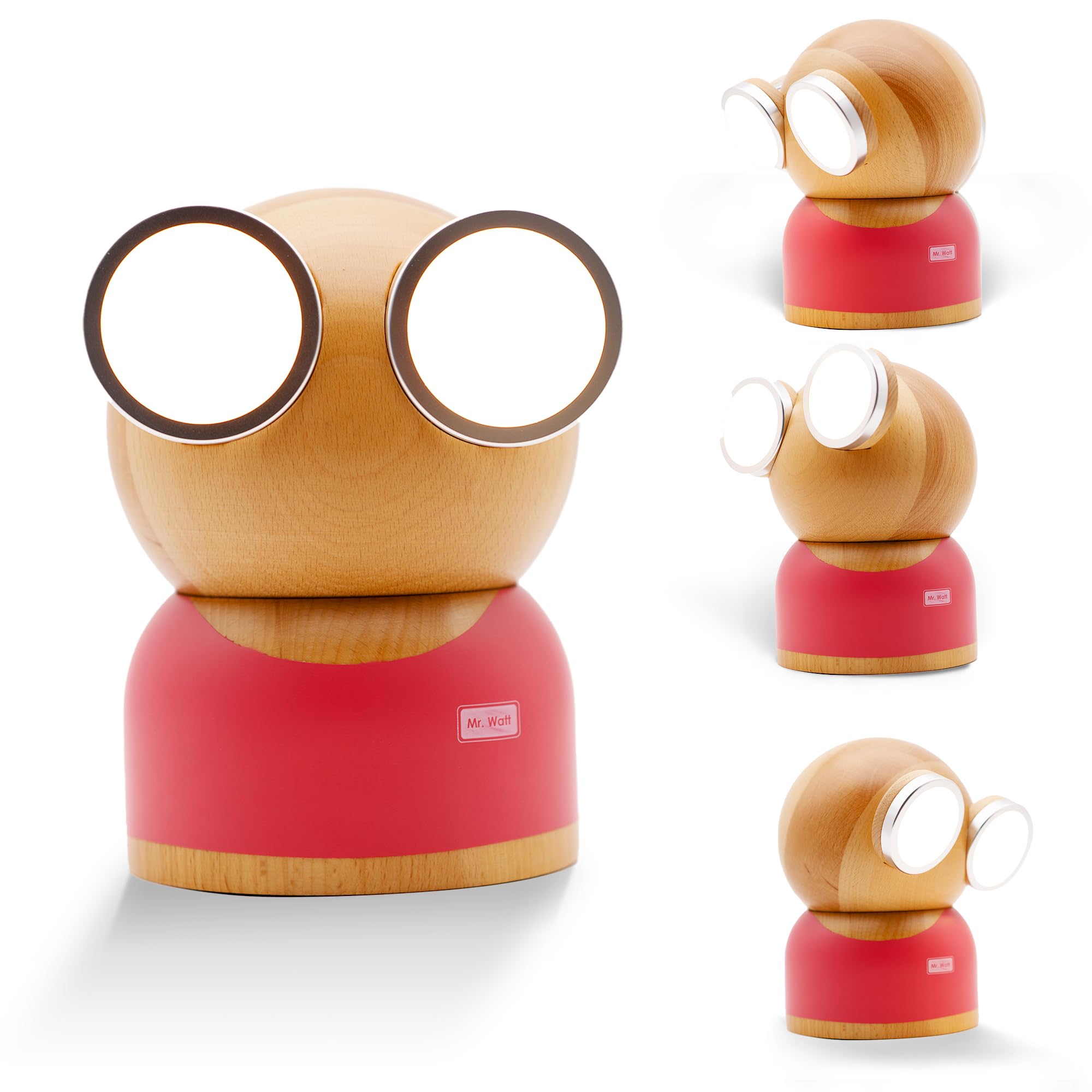 DesignNest Mr. Watt: Wireless Touch Desk Lamp - Globe Lamp for Bedroom, 360° Rotatable & Dimmable, Touch-Controlled with 2200mAh Battery, White, Red