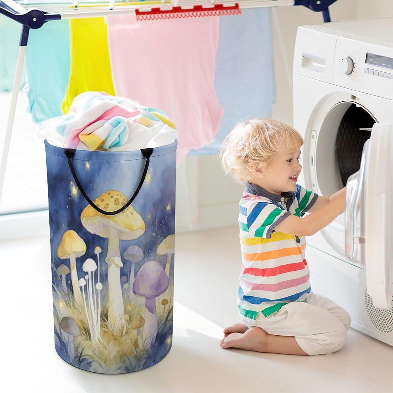 Mushroom Laundry Hamper Portable Lightweight Clothes Hampers Fashion Dirty Laundry Storage Basket Large Capacity Foldable Clothes Baskets for Bathroom Bedroom