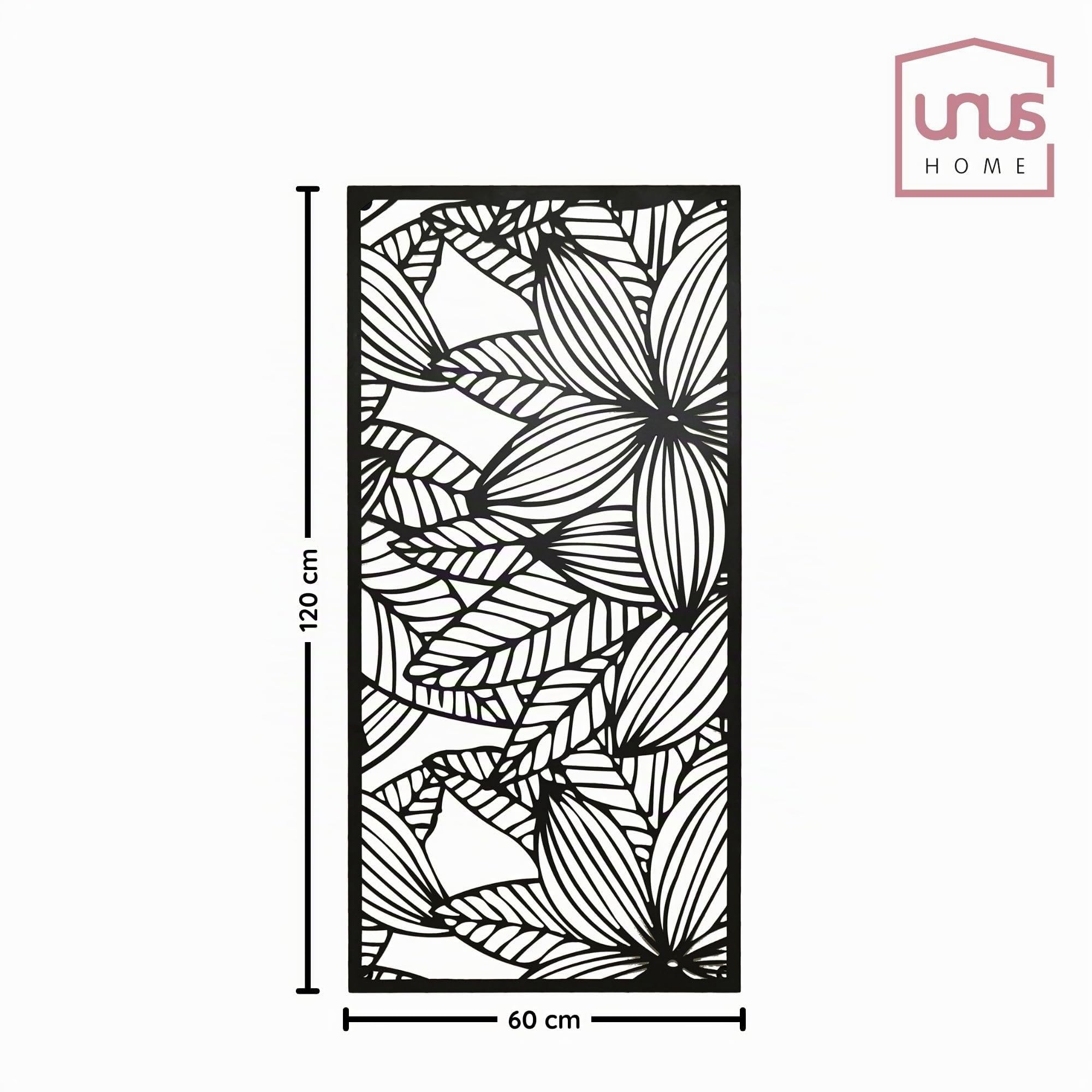 UNUS Tableau en métal Fleurs, 120 x 60 cm Décoration murale pour intérieur et extérieur avec crochets de suspension, design moderne en noir