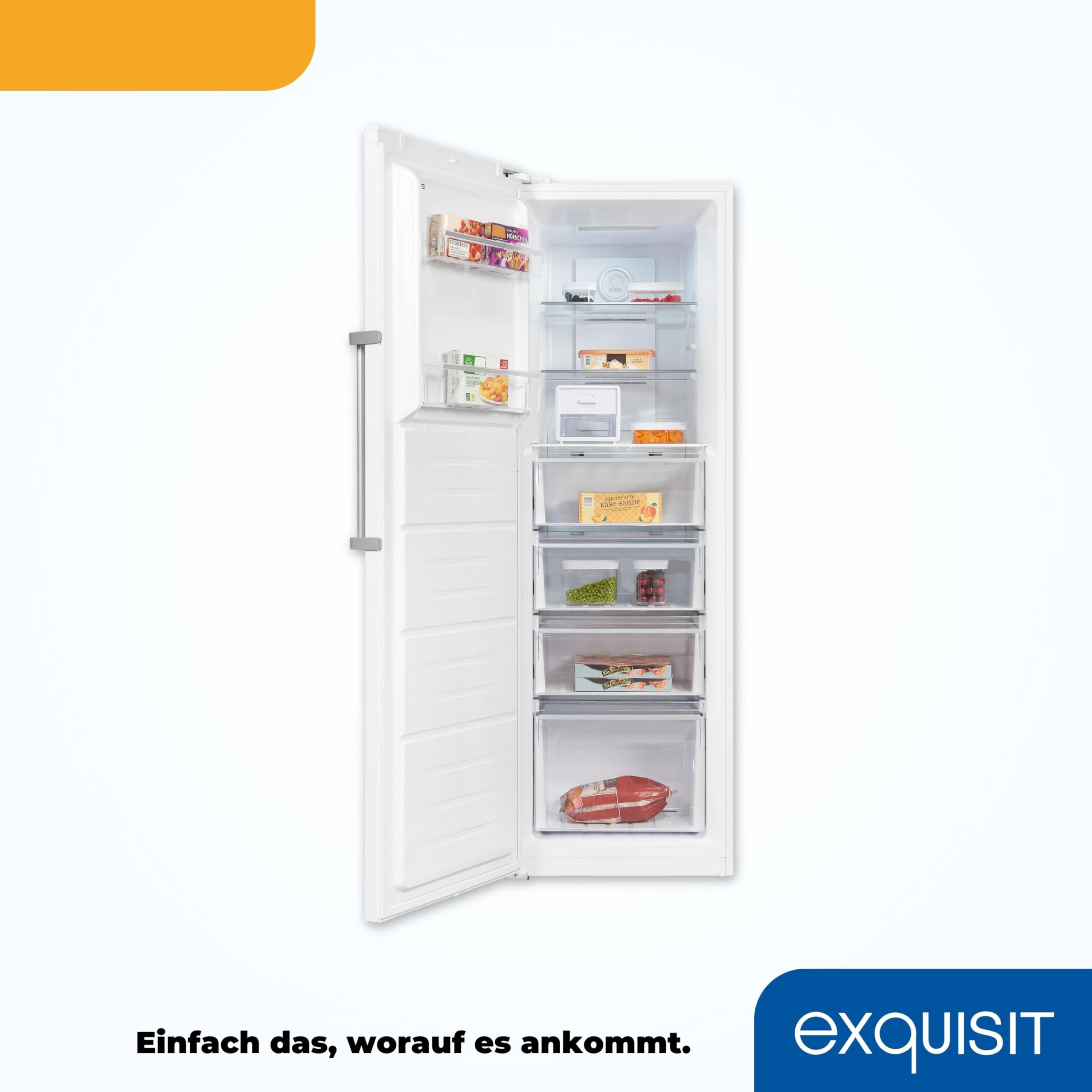 Exquisit NoFrost Congelador GS295-NF-H-040D, color blanco, capacidad 274 litros, alarma, ancho 60 cm