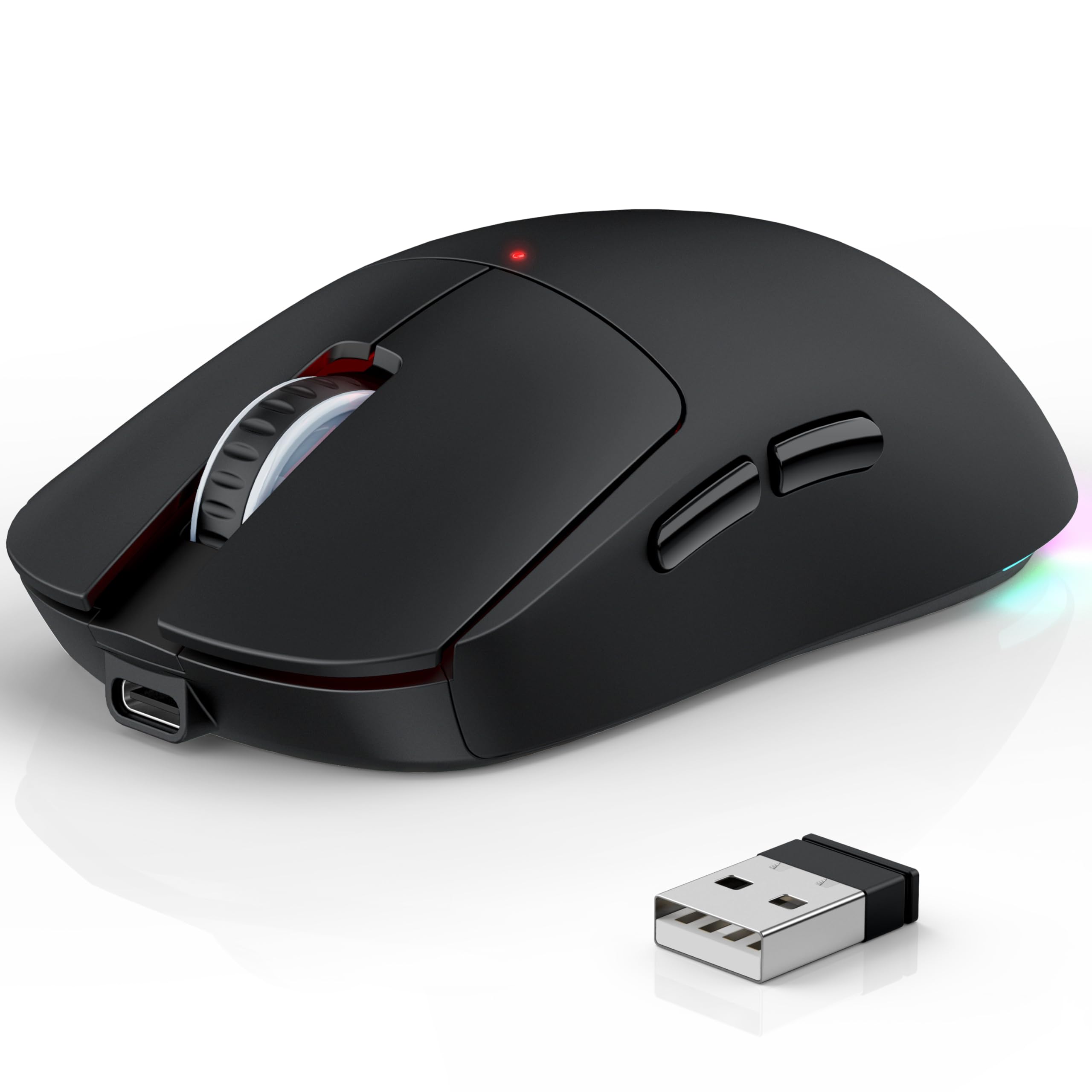 Azmall 3-Modus Kabellose Gaming Maus (BT5.3/2.4GHz/USB-C) – 8000 DPI, 7 Programmierbare Tasten, RGB, Jiggler Modus, 600mAh Akku, Ergonomisch, Leise, Für Büro & Gaming (Schwarz, Büro- und Gaming-Maus)