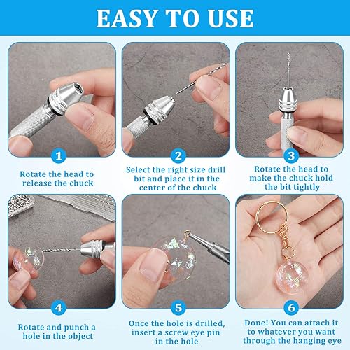 Miniatura 5 de Shynek Juego de taladro manual con 600 ganchos de ojo de tornillo pequeño y 10 tamaños diferentes para llavero, fabricación de joyas y manualidades