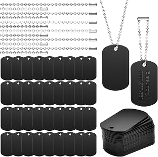 Elesunory 100Pcs Military Blank Dog Tags Set: 50 Aluminum Tags + 50 Iron Chains for Pets, Laser Engraving Ready
