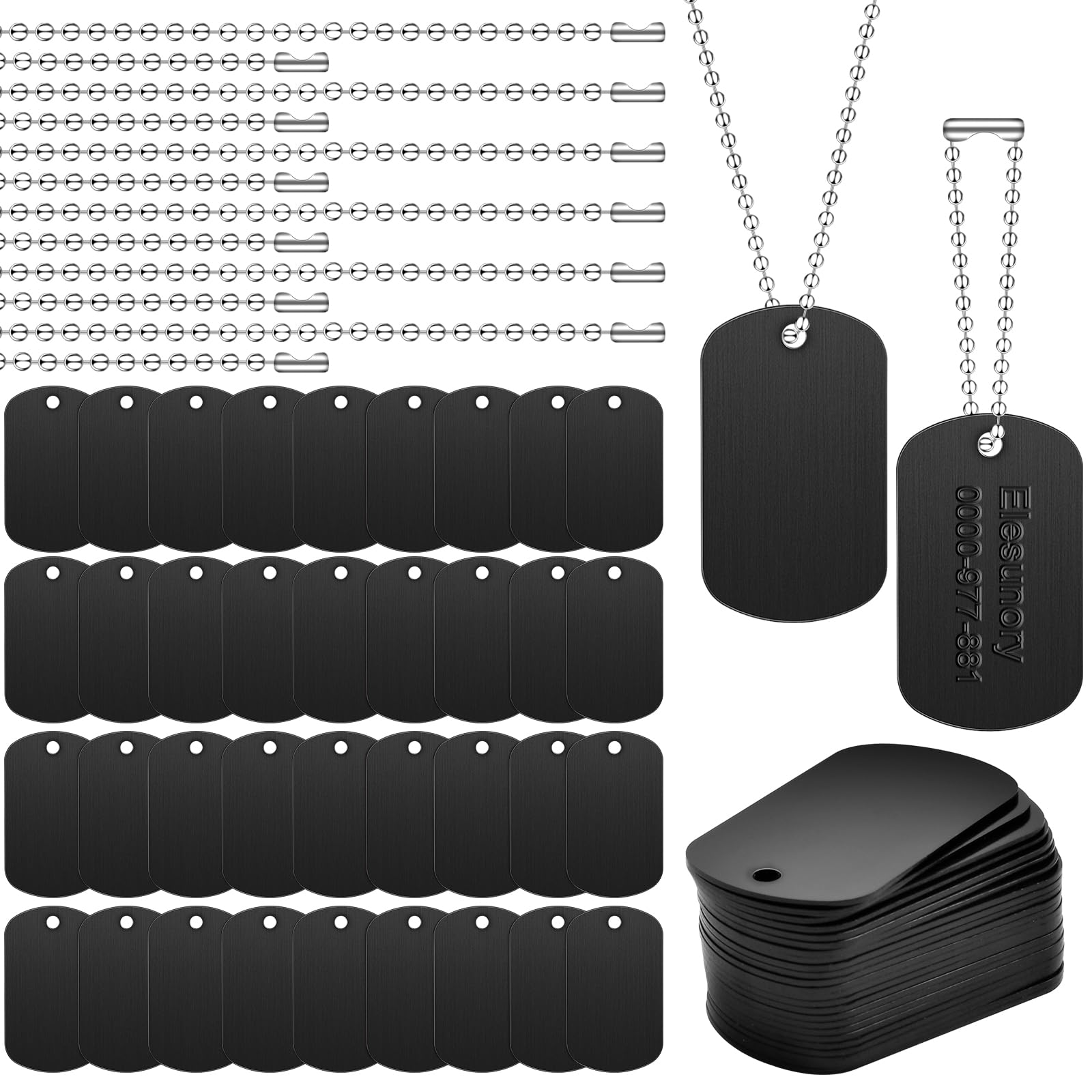 Elesunory 100Pcs Military Dog Tags Set, 50 Pcs Aluminum Blank Dog Tag and 50 Pcs Iron Necklace Chain, Dog Tags Personalized for Pets, Suitable for