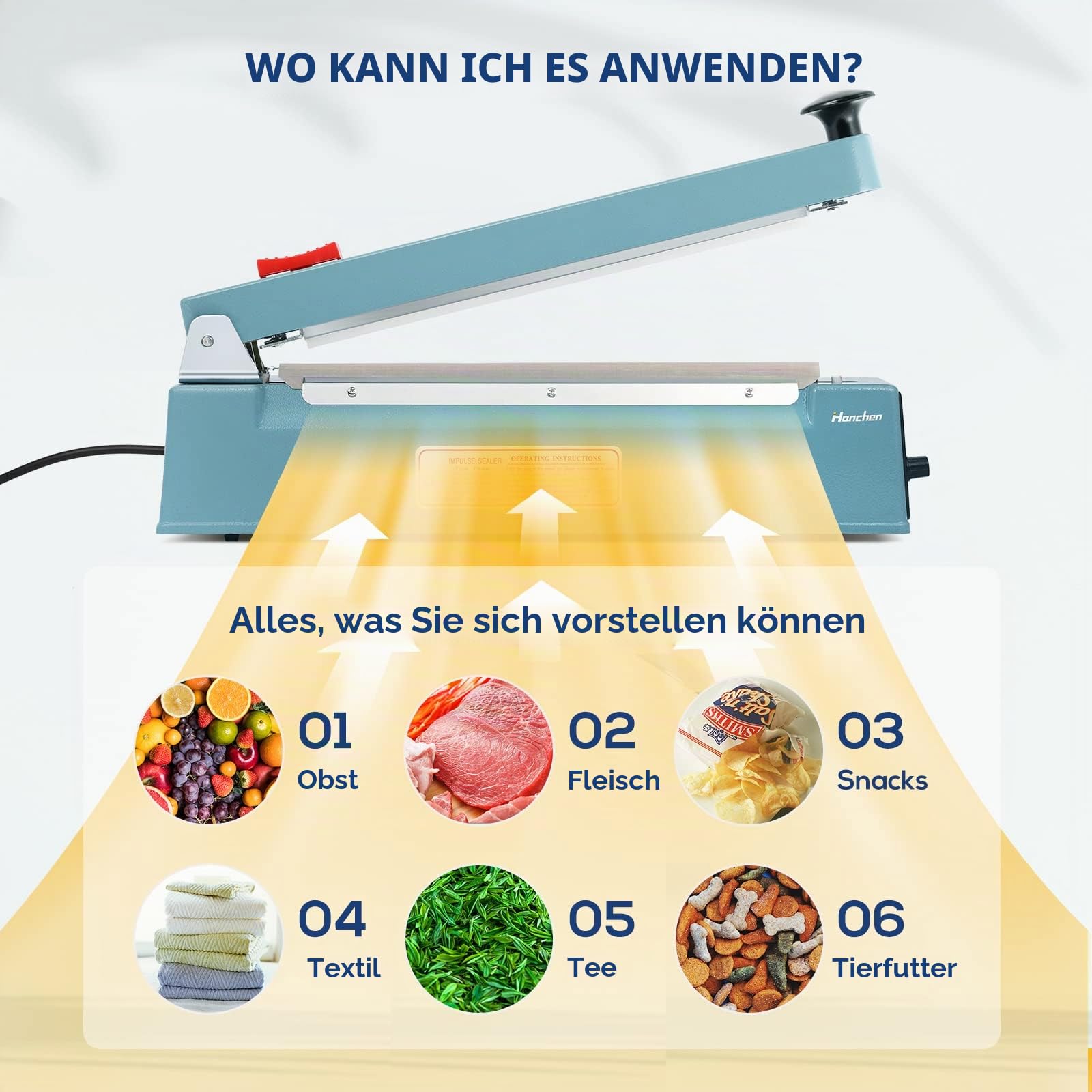 Hanchen Heißsiegelgerät mit Schneider 200mm/7,8 Zoll Heißsiegelmaschine Impulse Heat Sealer 310W für Vliesstoff Mylar Beutel Kraftpapier Beutel Heißsiegelmaterial 220V