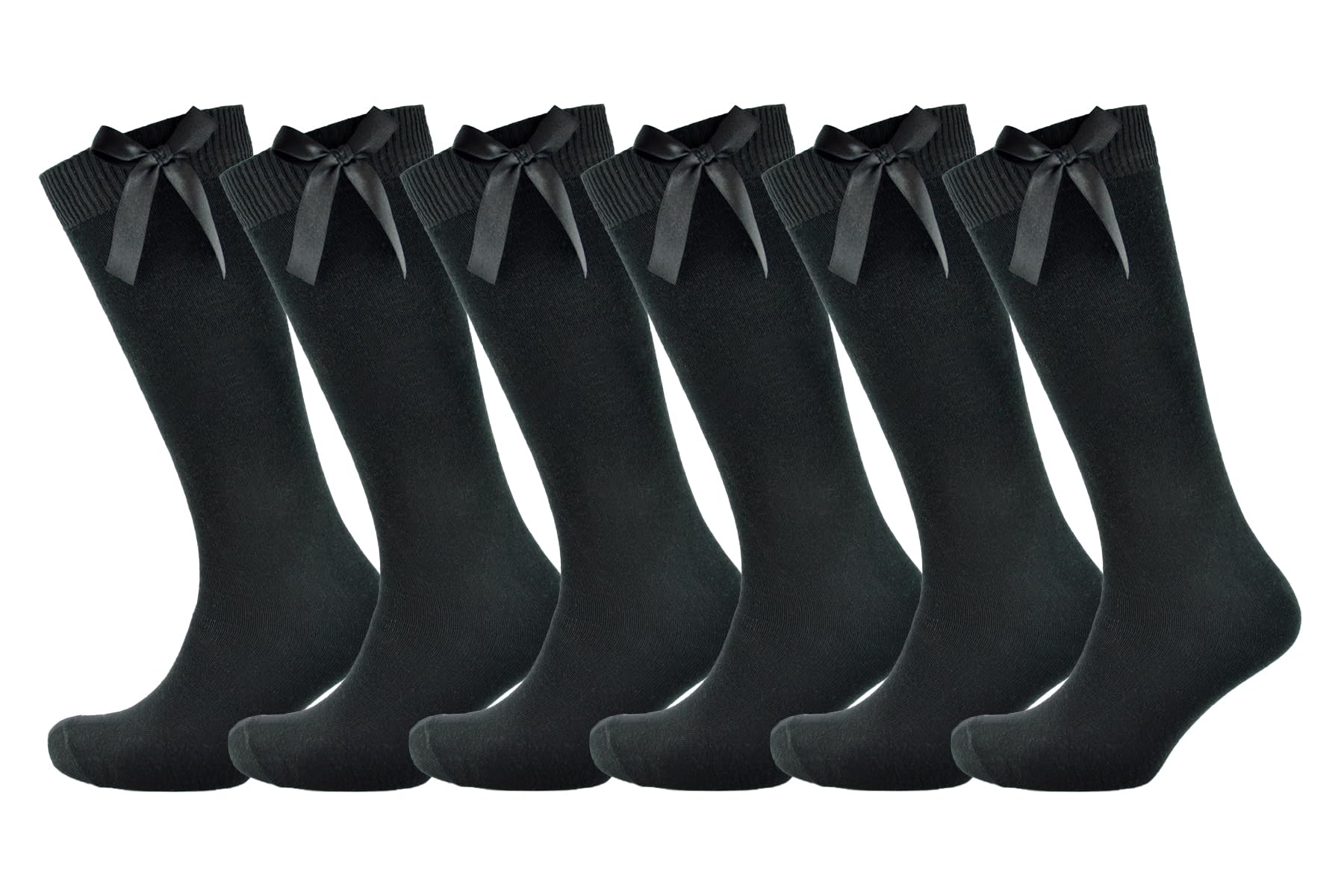 Slumber Hut Girls 6 Pairs Black 6 Pairs Knee High Socks With Ribbon Bow Black 12-3 (Eur 31-34)