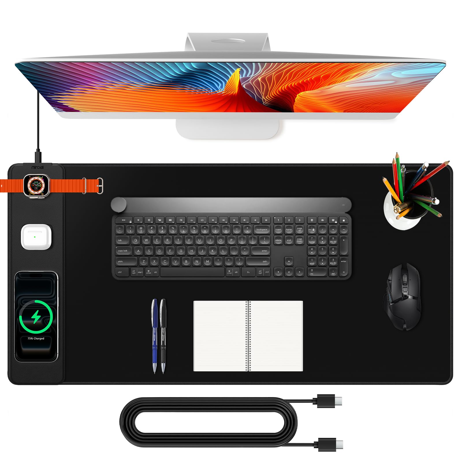 Mouse Pad with Magnetic Wireless Charging, Large Desk Mat, Non-Slip Mouse Mat, Keyboard Pad for Gaming, Desk, Office, PC