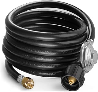 Universal 12FT Propane Gas Hose with QCC1 Low Pressure Regulator for Most LP Gas Grill, FirePit Table and Heater, 3/8" Female Flare Nut, CSA Certified
