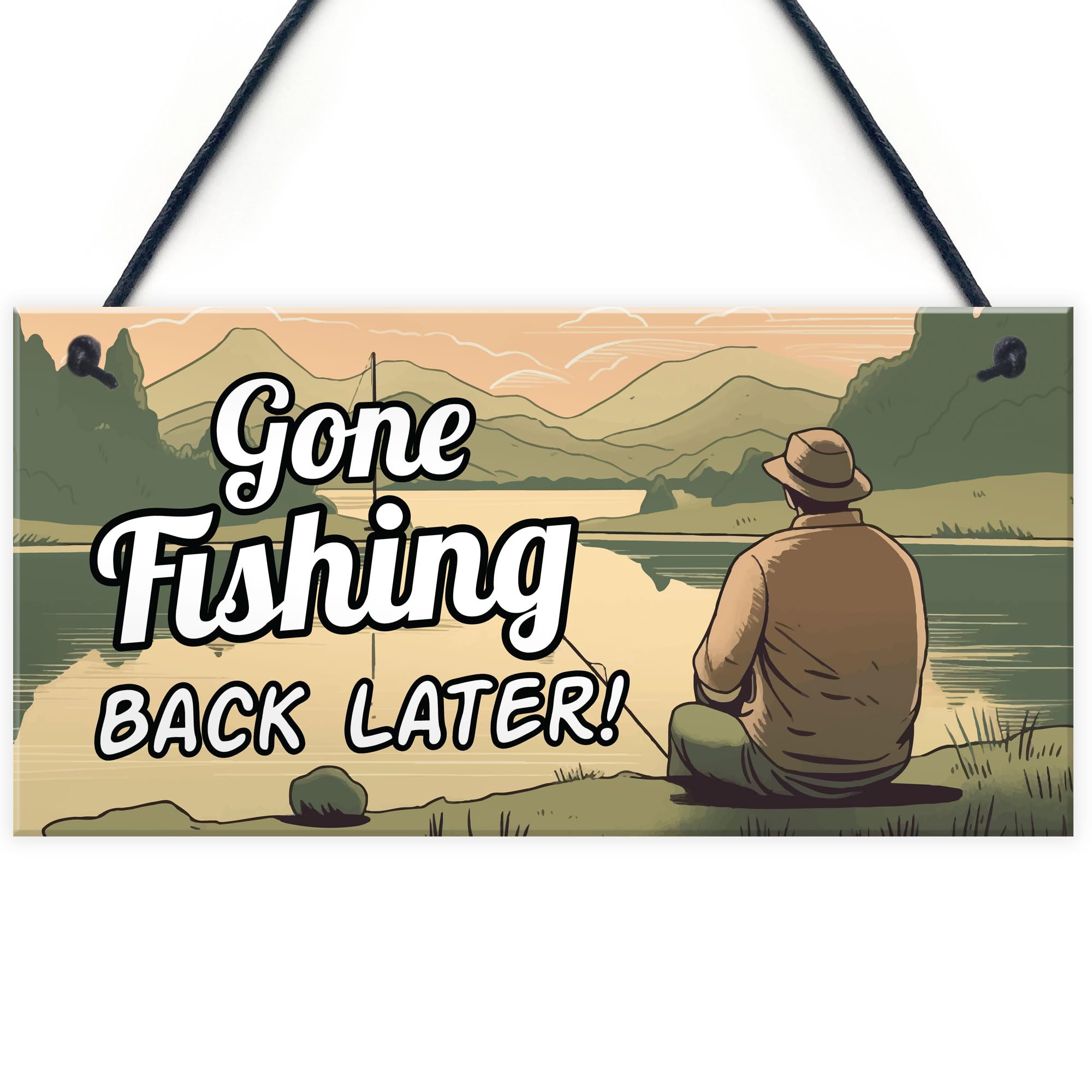 Red Ocean Gone Fishing Hanging Plaque - Novelty Fishing Gifts For Men - Funny Fishing Signs For Man Cave Garden Shed Door - Fishing Sign For Dad Grandad Son Brother
