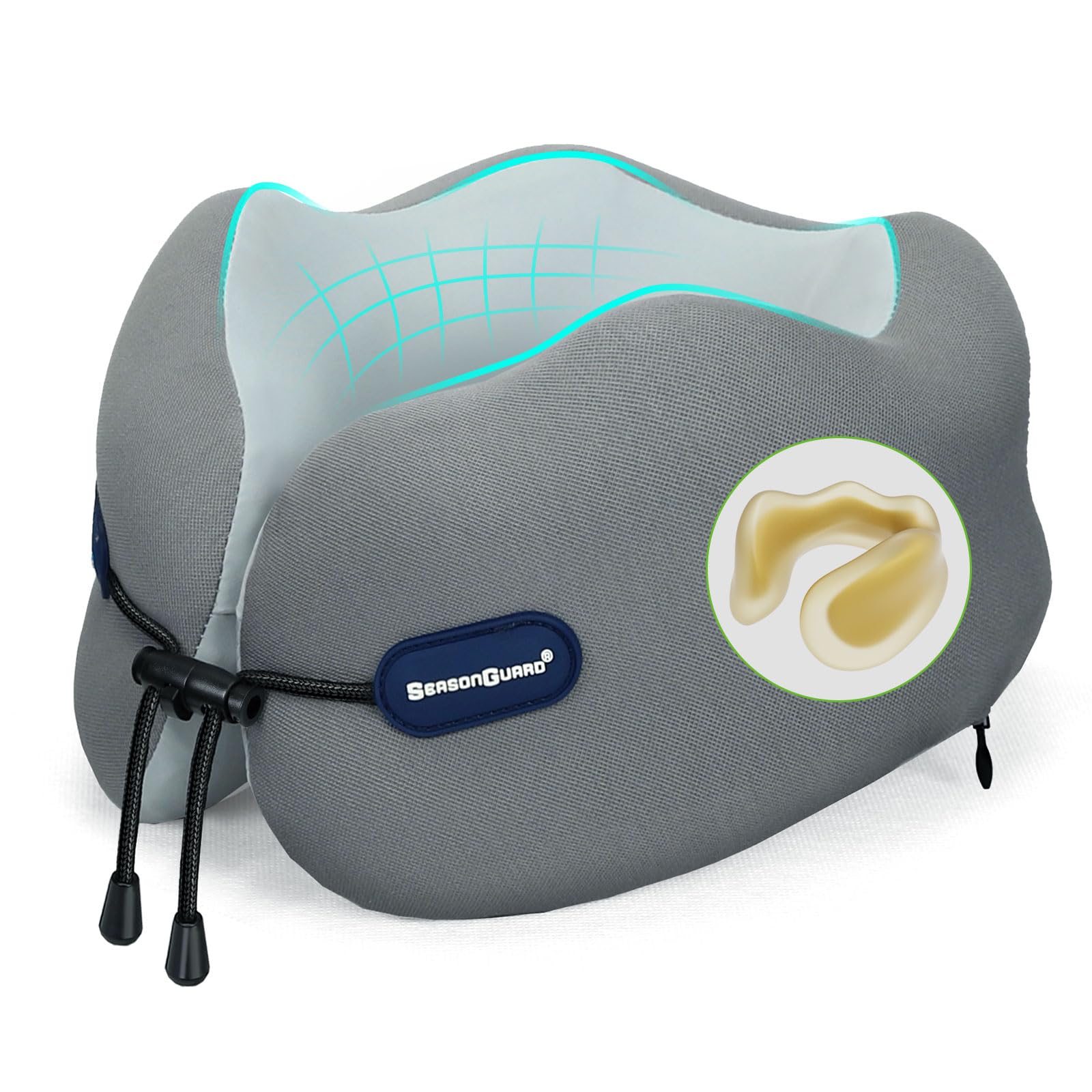 Season Guard Cuscino cervicale da viaggio per aereo, auto, volo, in memory foam, cuscino per alleviare il dolore per dormire, accessori essenziali da viaggio per il riposo, cuscino per la testa per