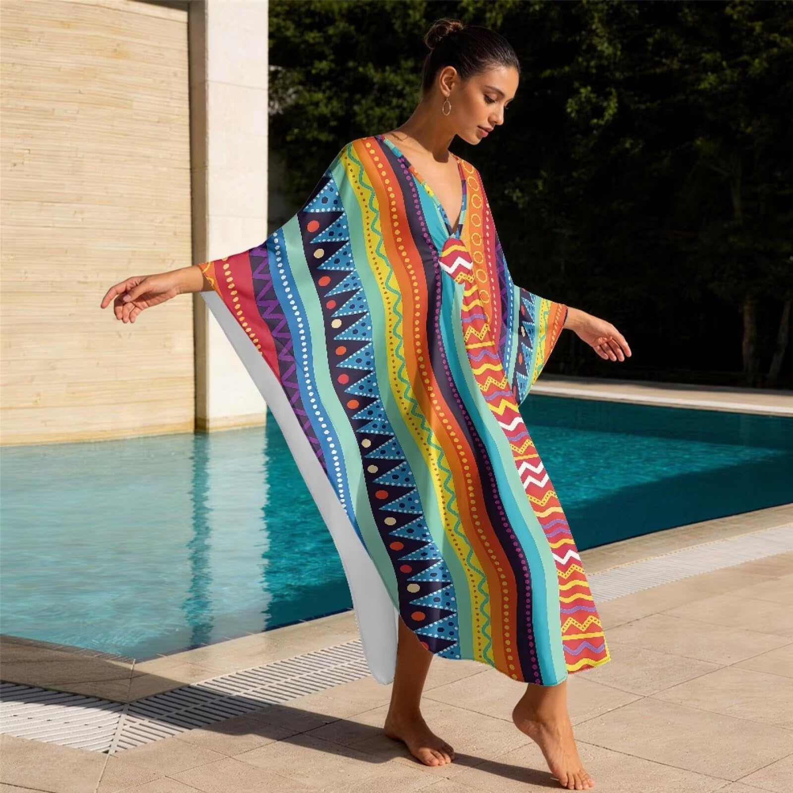 Poceacles Letnia sukienka maxi plus size kaftan sukienka dla kobiet kaftan plaża okrycie strój kąpielowy okrycie na podróż