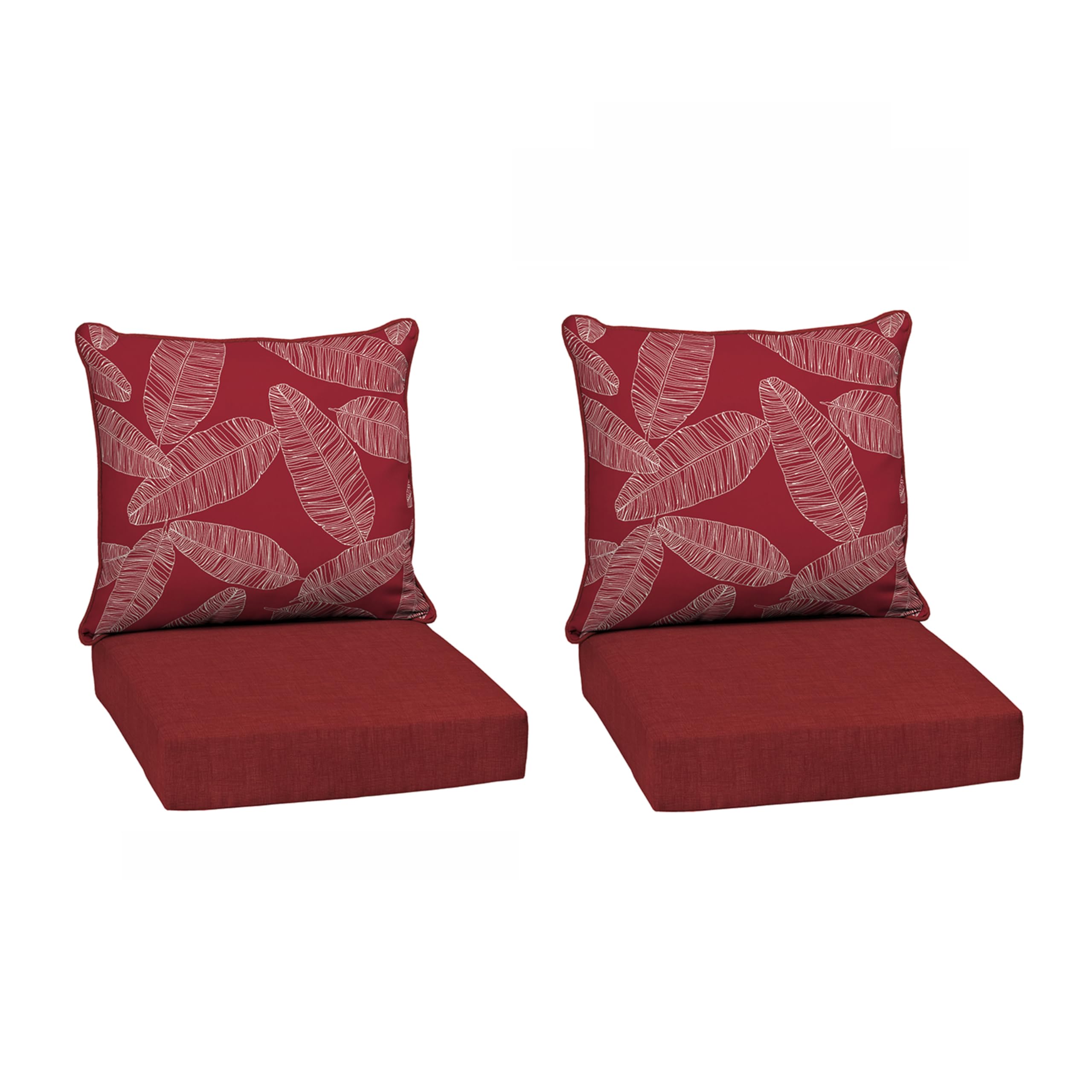 Arden Outdoor Deep Seat Cushion Set (2-Pack), 24 in x 24 in, Weather-Proof, Rain-Proof, Fade Resistant Patio Cushion for Chair, Sofa, and Couch Red Leaf Palm