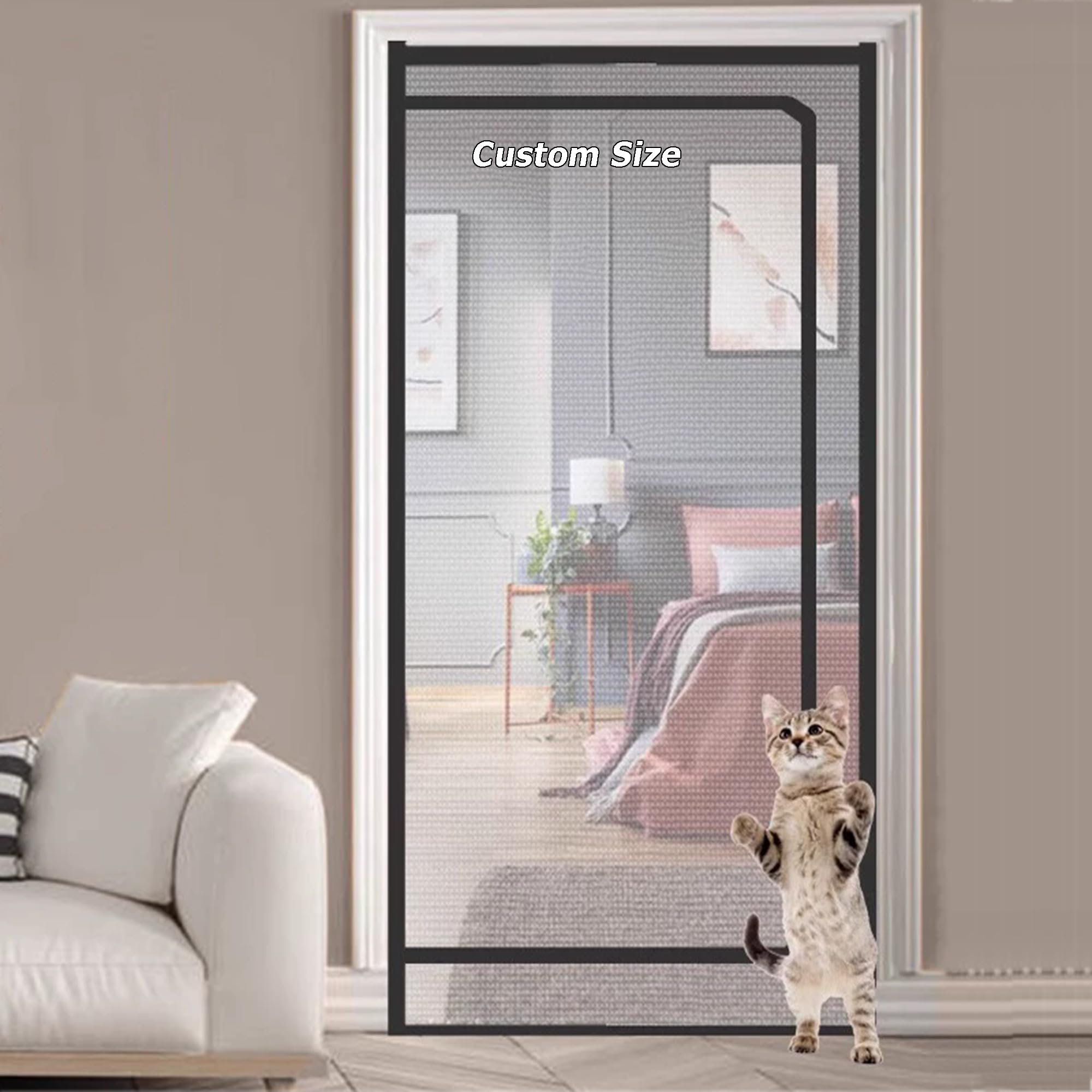 Xxiudee Grey Custom Cat Screen Door Partition Mesh With Zip, Prevent Dogs Cats Running Out From Home, Fly Screen Anti-Mosquito Insect Netting For Living Room, Balcony, Kitchen