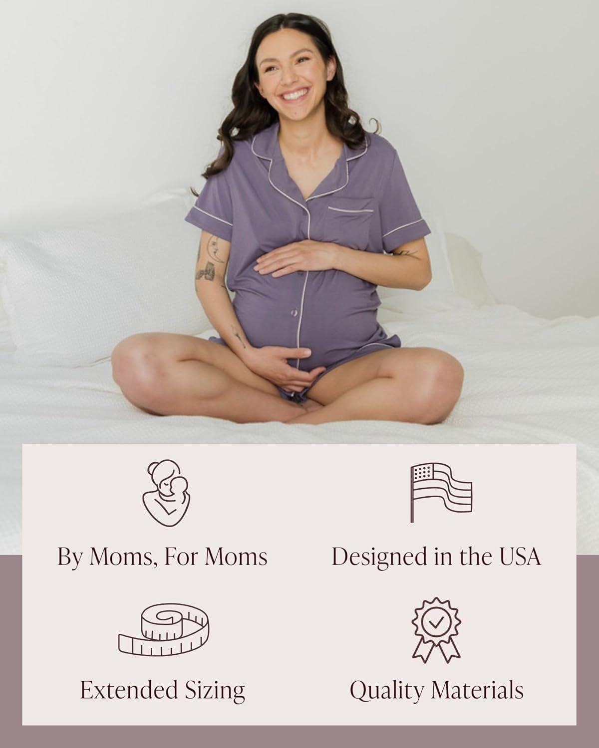 Kindred Bravely Clea Maternity Pajamas & Postpartum Lounge Sets for Women, Short Sleeve Nursing Pajamas