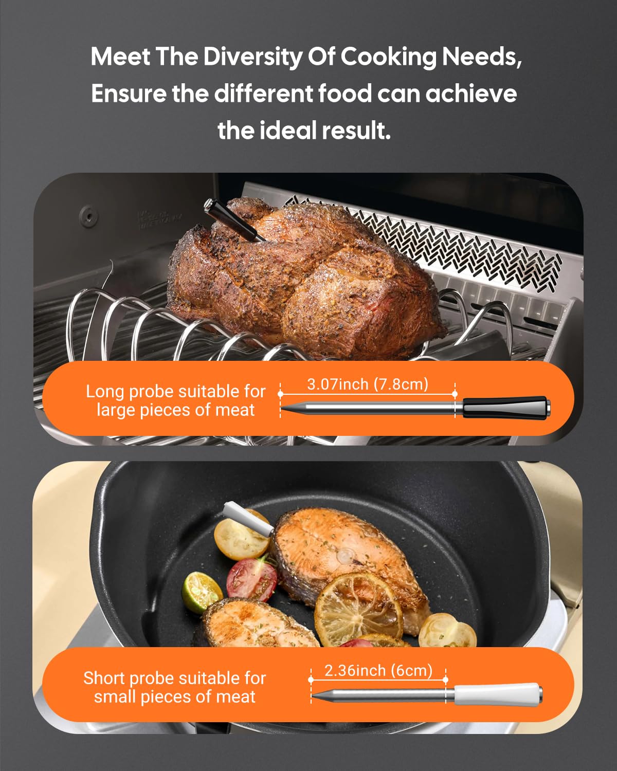 Wireless Meat Thermometer for Grilling and Smoking, Fitflavor 5G WiFi Meat Thermometer Bluetooth for Grill BBQ, Food Cook Oven Grilling - Dual Probes, Rechargeable