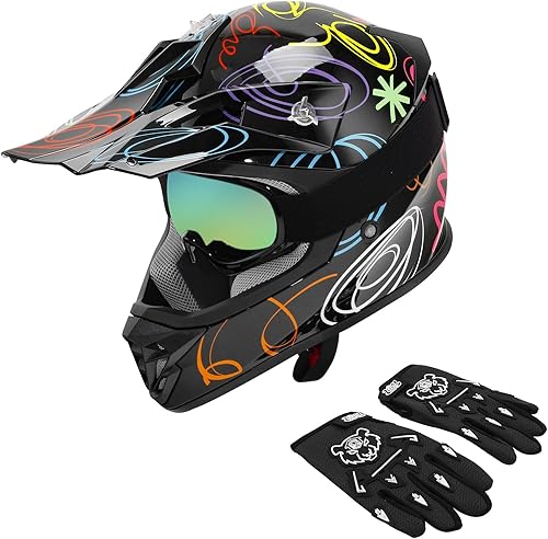 XFMT - Juego de casco DOT con gafas y guantes para motocross, cuatrimoto y vehículos todoterreno para niños y jóvenes, casco Mx, grafiti