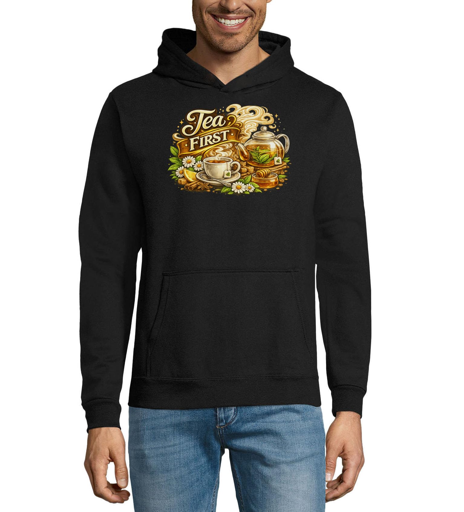Ciepła herbata ziołowa z miodem unisex mieszanka bawełny bluza z kapturem bluza z kapturem czarna