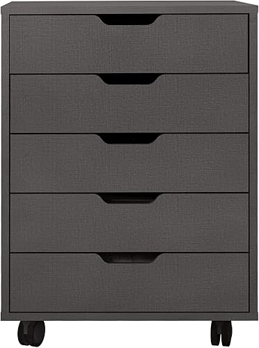 Anwick Archivador de 5 cajones, gabinete de 5 cajones de madera, polea de oficina, gabinete de almacenamiento de archivos movible, gabinete bajo